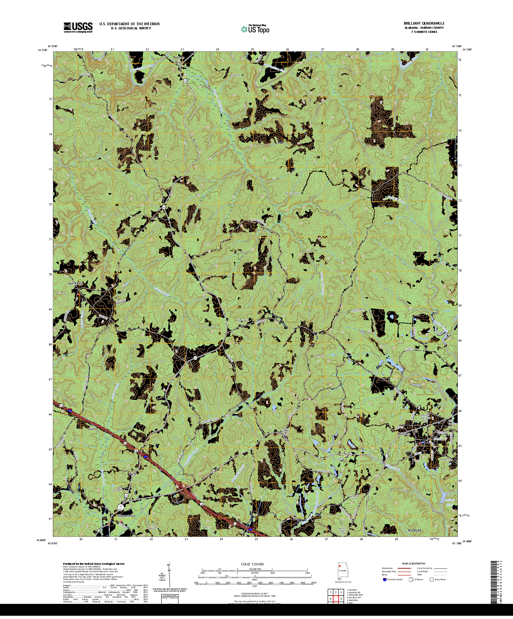 US TOPO 7.5-MINUTE MAP FOR BRILLIANT, AL