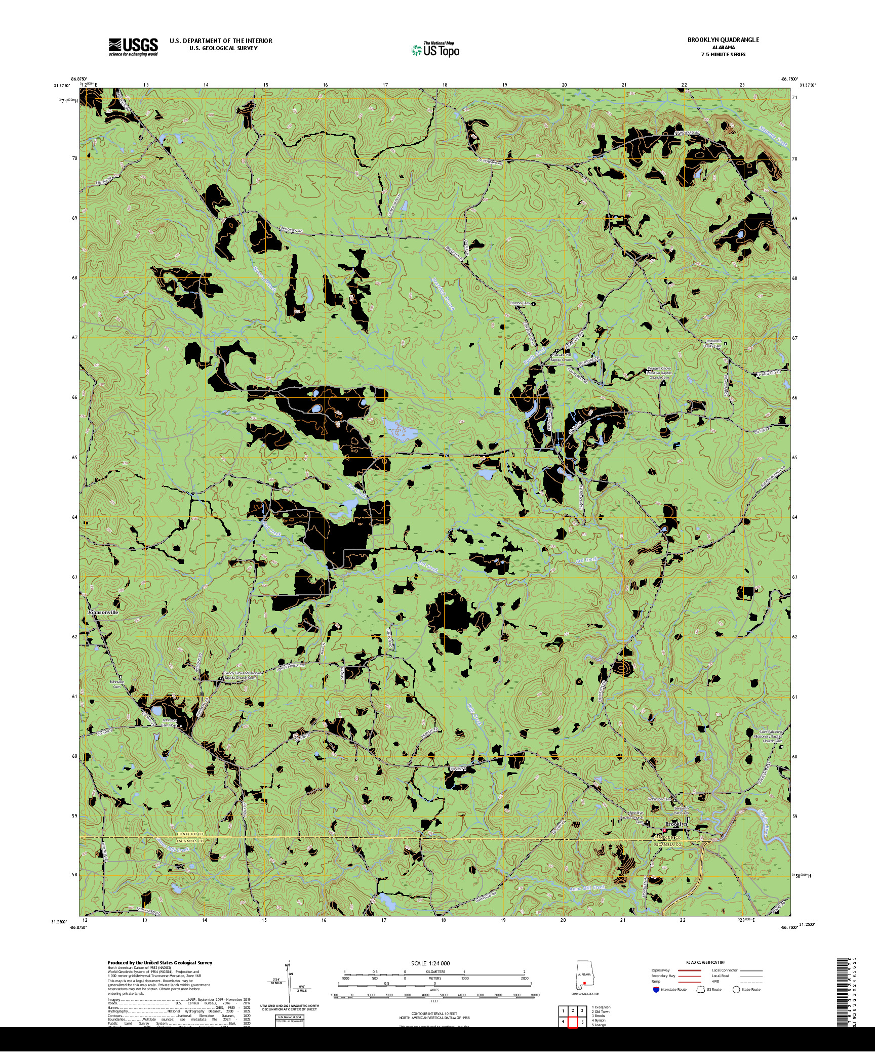 US TOPO 7.5-MINUTE MAP FOR BROOKLYN, AL
