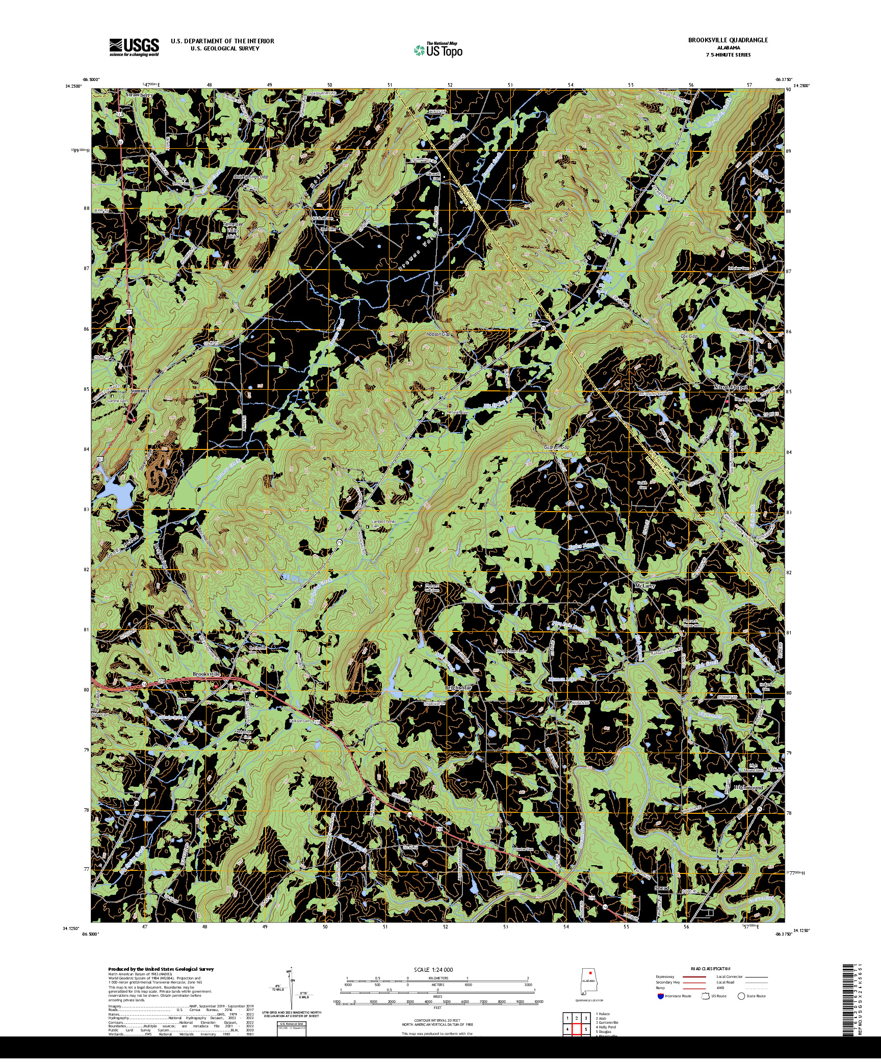 US TOPO 7.5-MINUTE MAP FOR BROOKSVILLE, AL