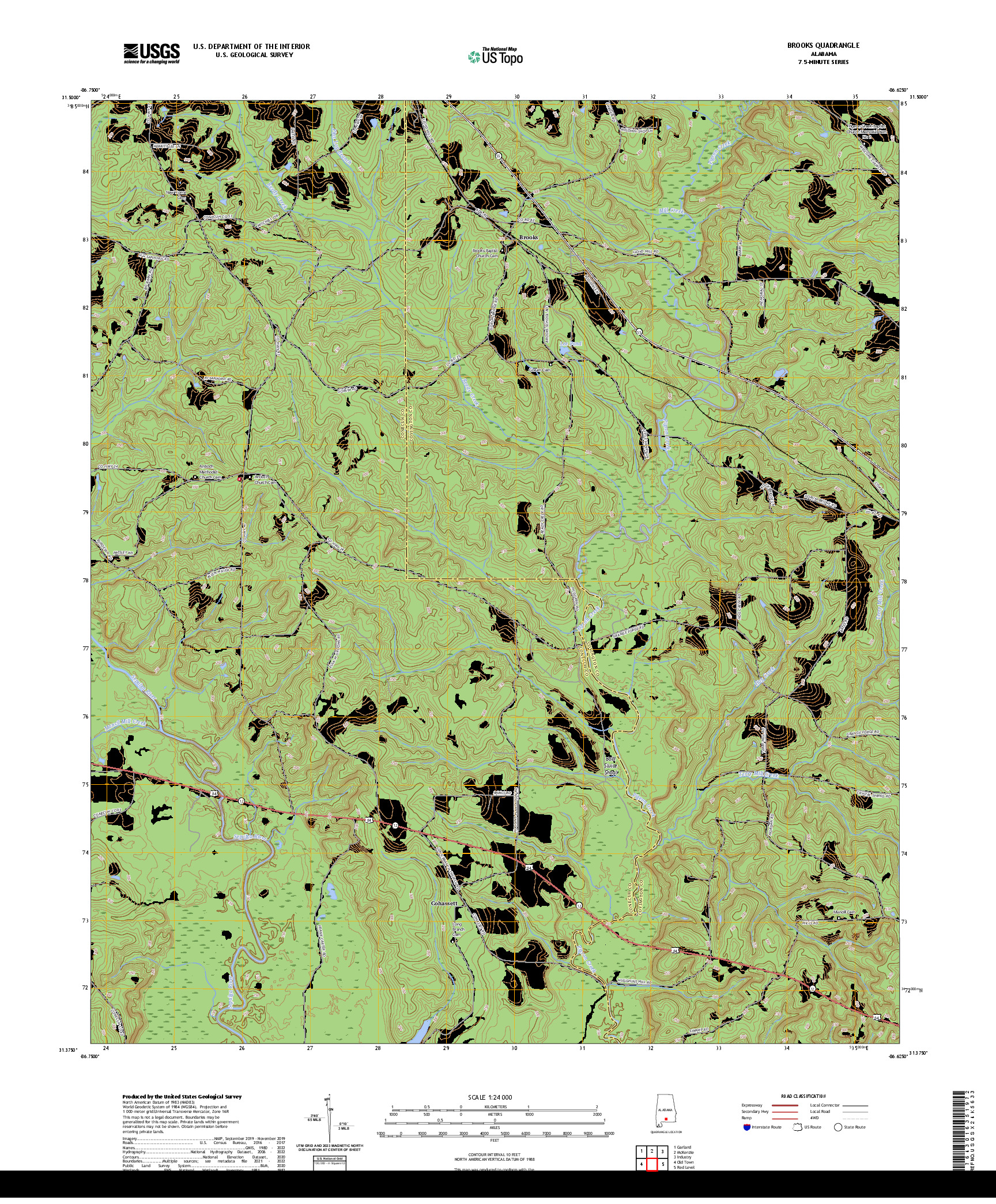 US TOPO 7.5-MINUTE MAP FOR BROOKS, AL