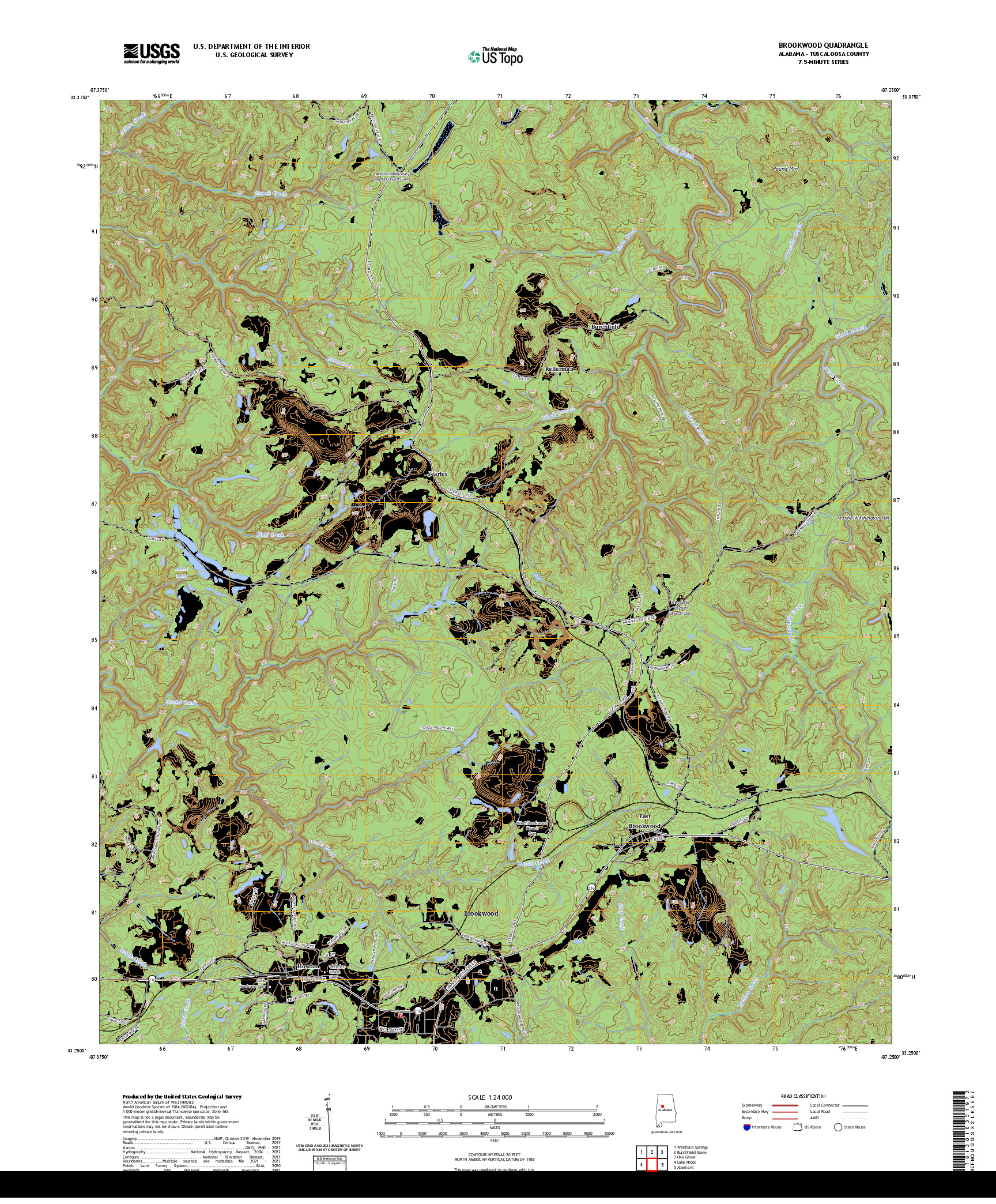 US TOPO 7.5-MINUTE MAP FOR BROOKWOOD, AL