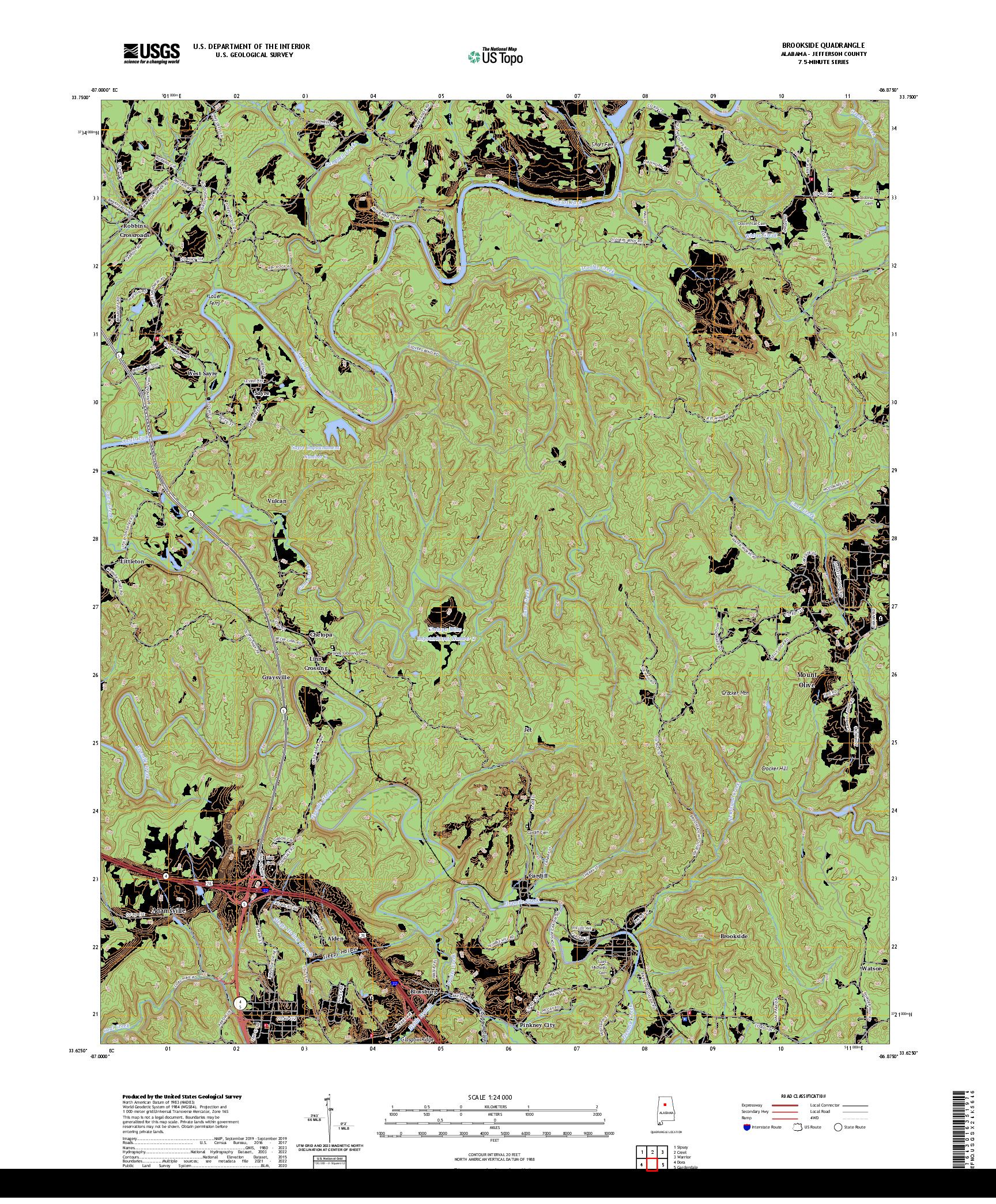 US TOPO 7.5-MINUTE MAP FOR BROOKSIDE, AL