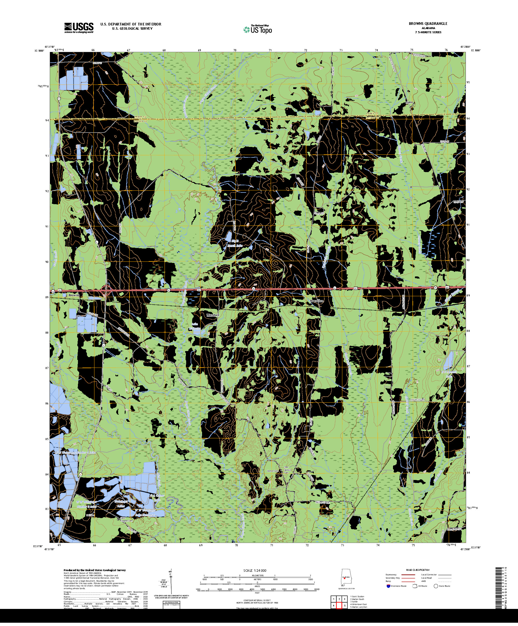 US TOPO 7.5-MINUTE MAP FOR BROWNS, AL