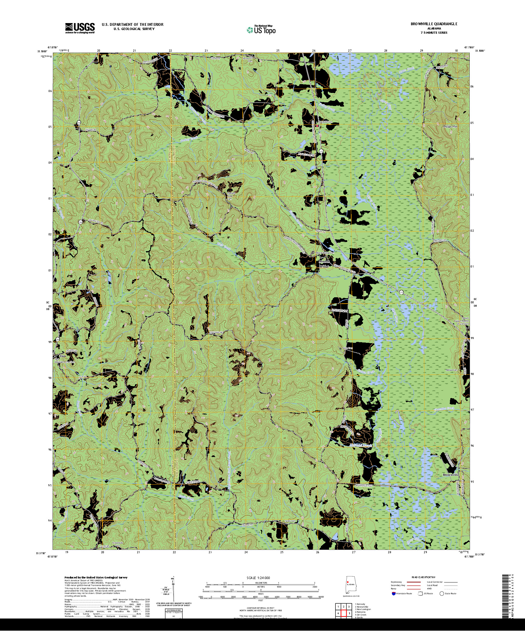 US TOPO 7.5-MINUTE MAP FOR BROWNVILLE, AL