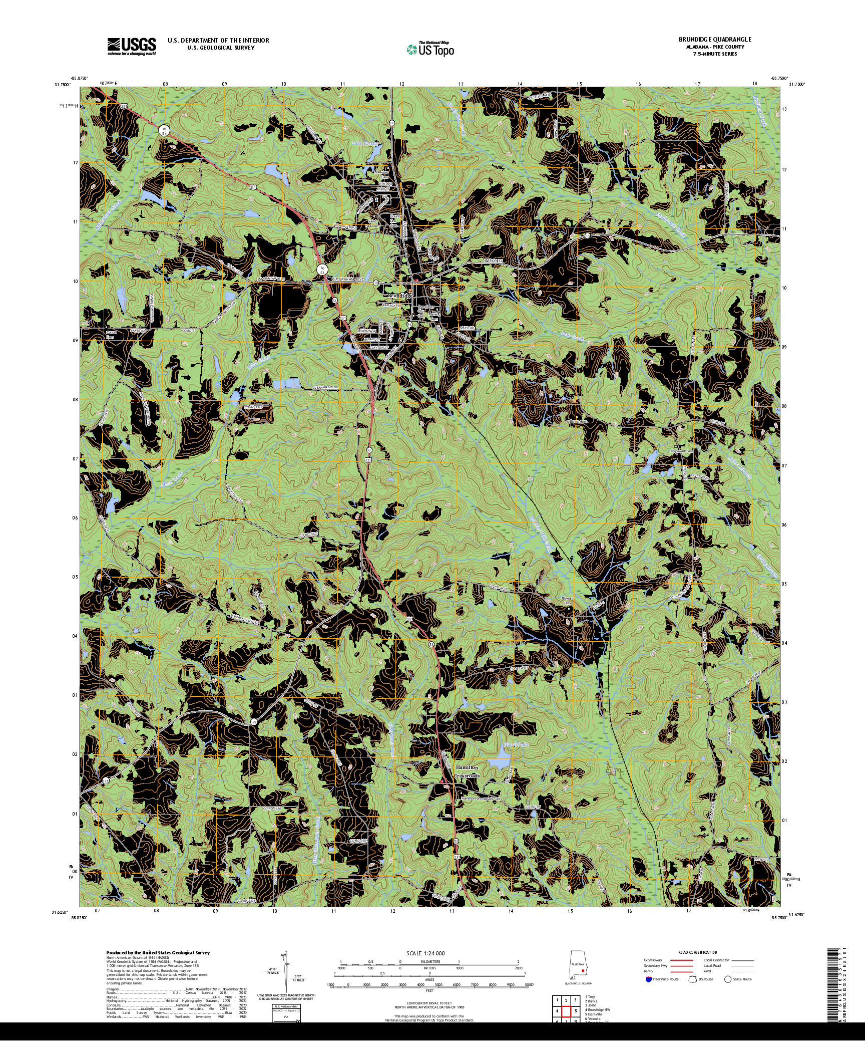 US TOPO 7.5-MINUTE MAP FOR BRUNDIDGE, AL