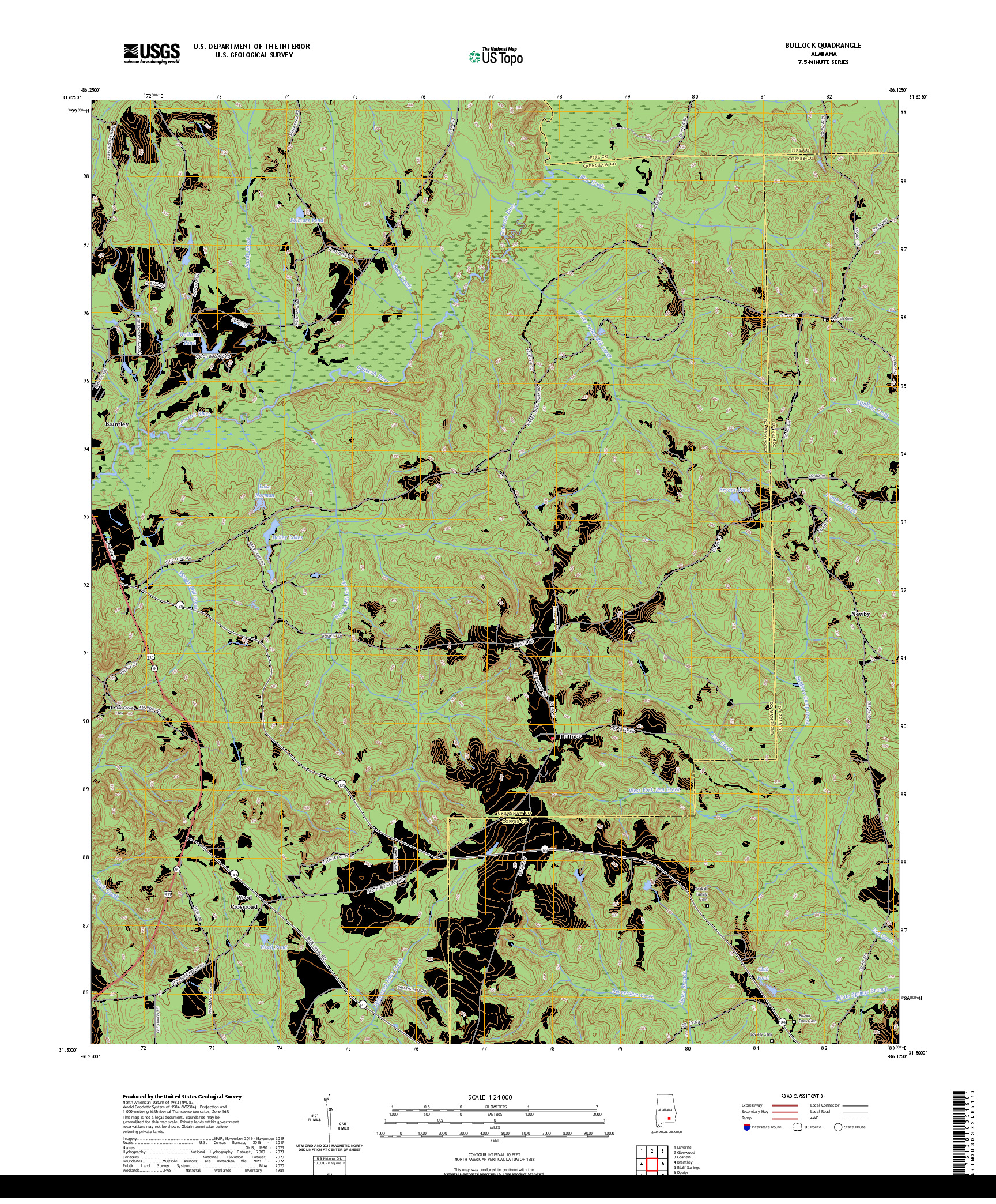 US TOPO 7.5-MINUTE MAP FOR BULLOCK, AL