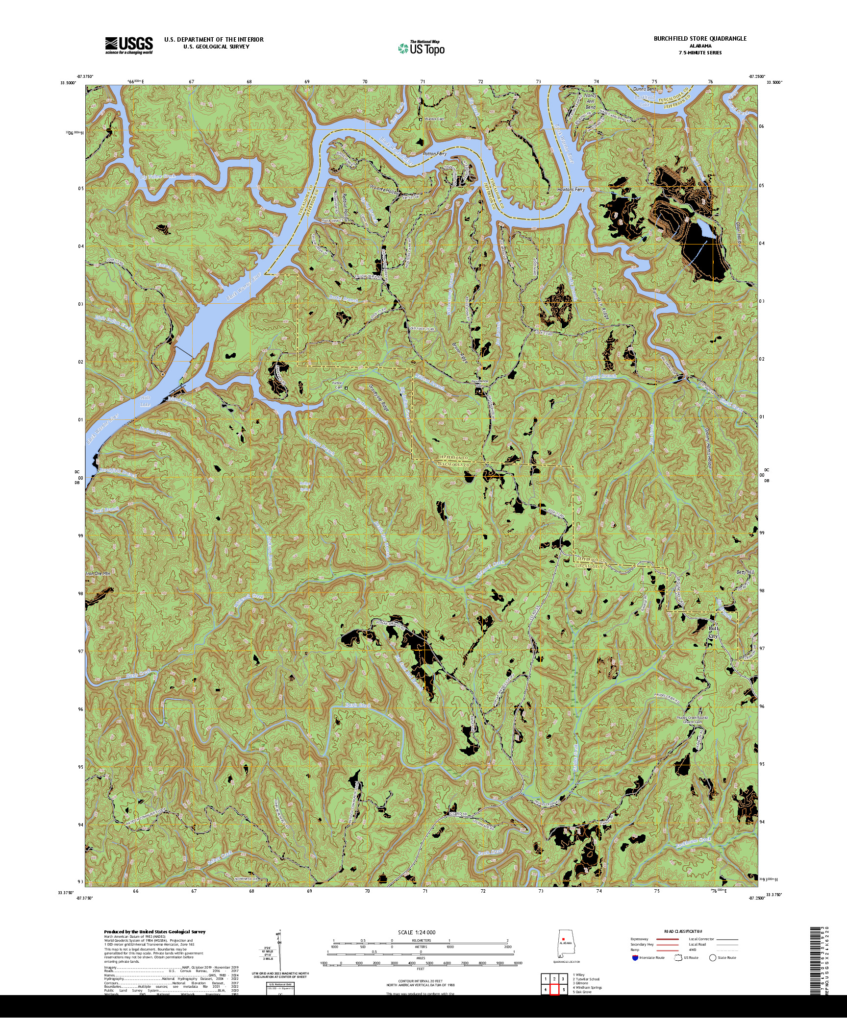 US TOPO 7.5-MINUTE MAP FOR BURCHFIELD STORE, AL