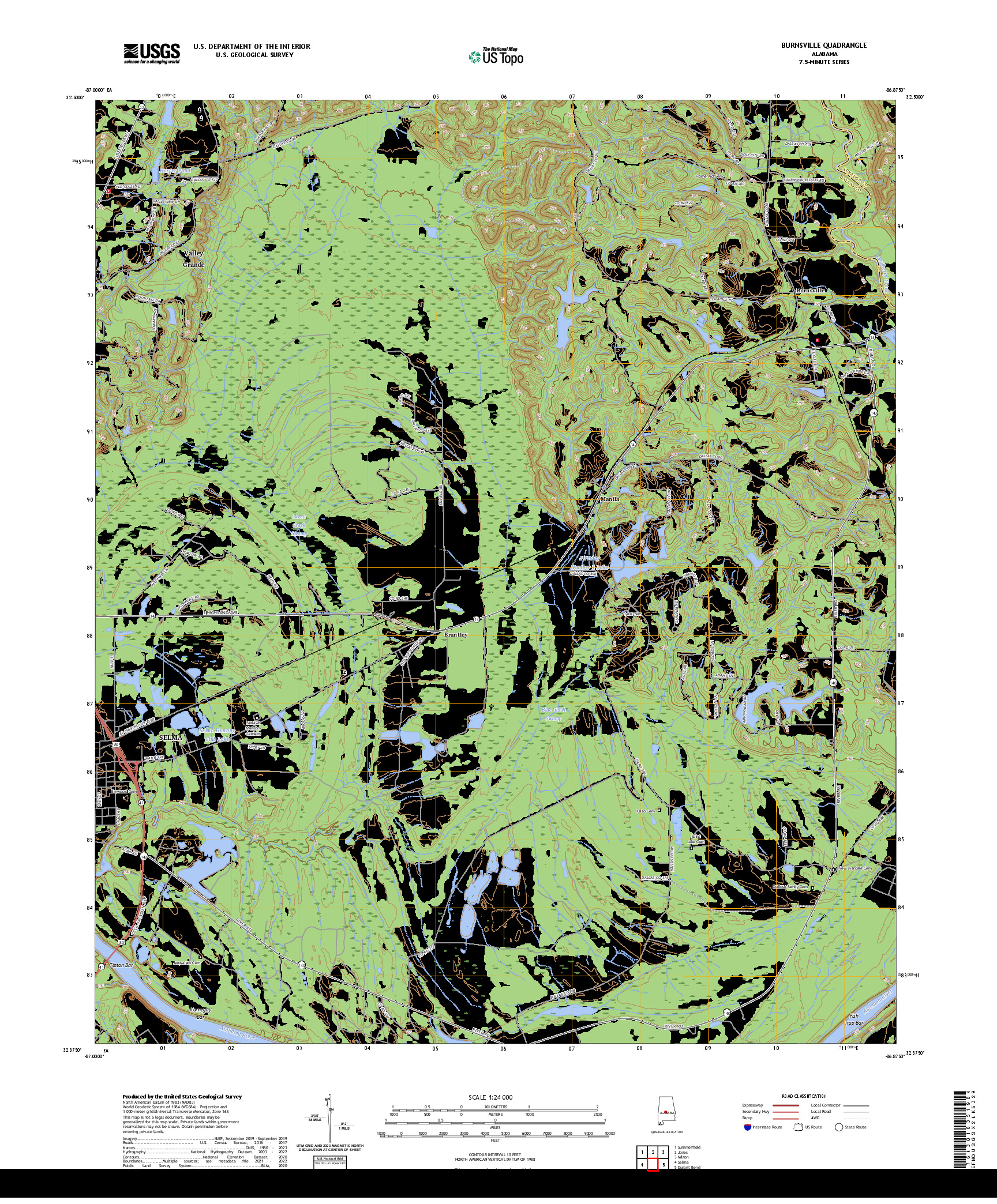 US TOPO 7.5-MINUTE MAP FOR BURNSVILLE, AL