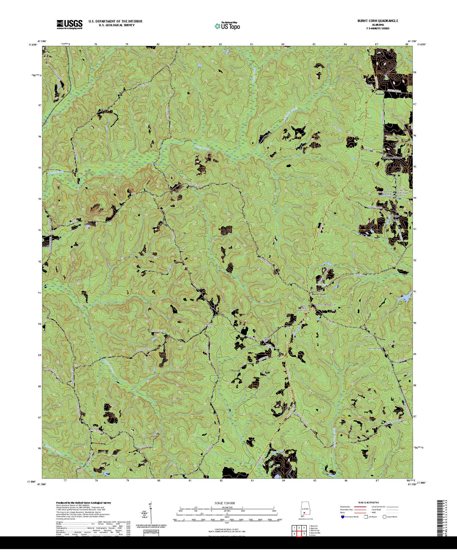 US TOPO 7.5-MINUTE MAP FOR BURNT CORN, AL
