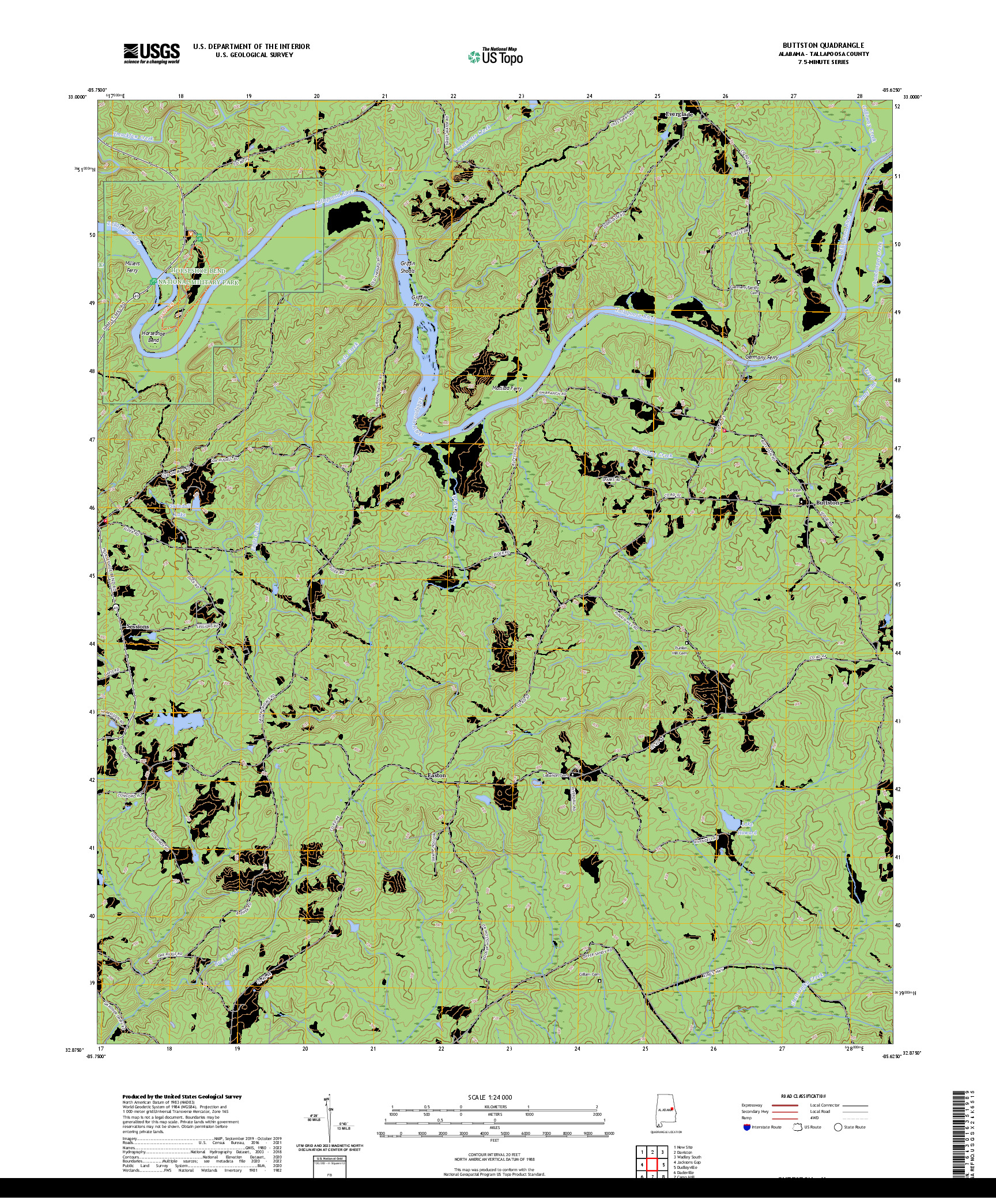 US TOPO 7.5-MINUTE MAP FOR BUTTSTON, AL