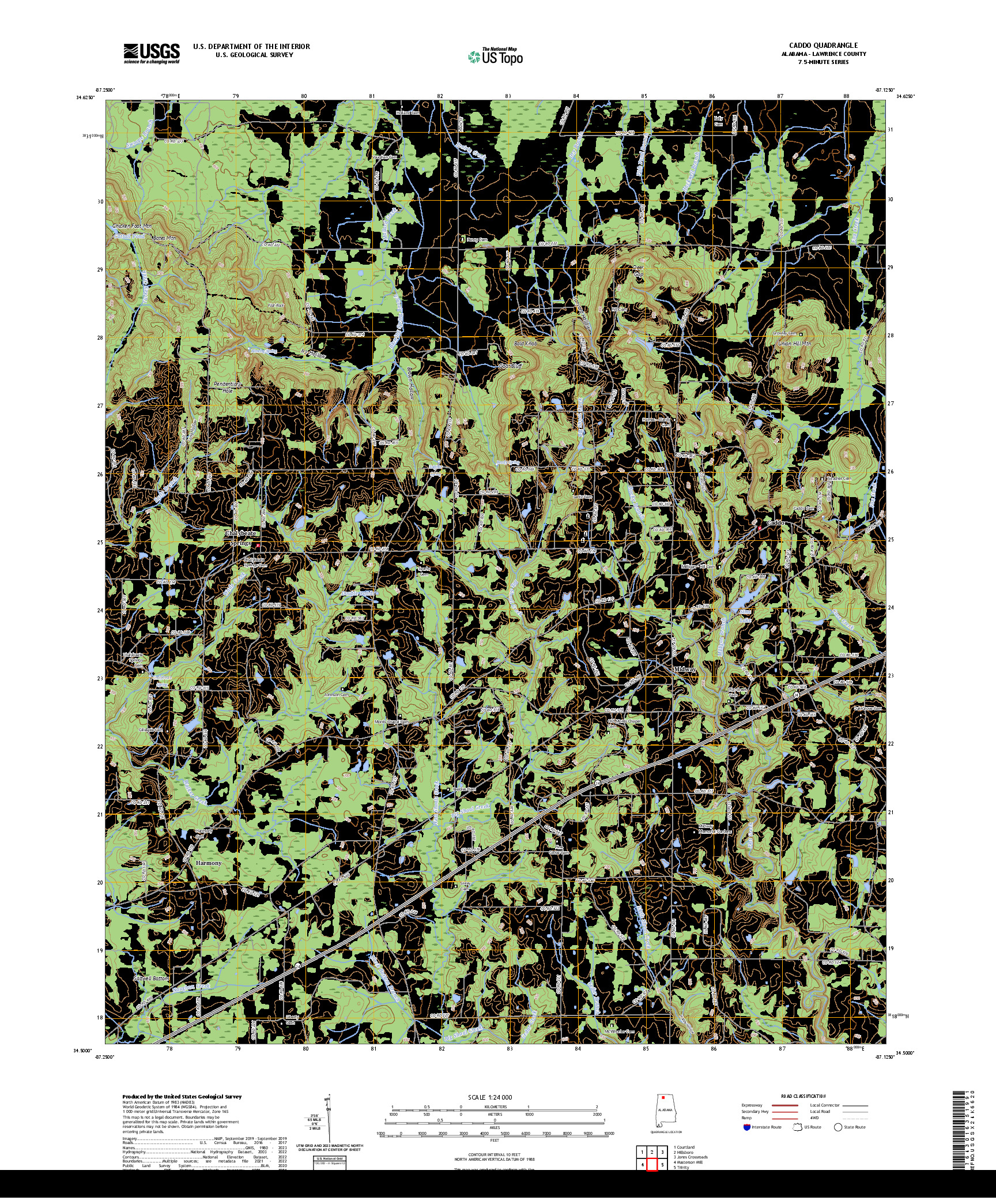 US TOPO 7.5-MINUTE MAP FOR CADDO, AL