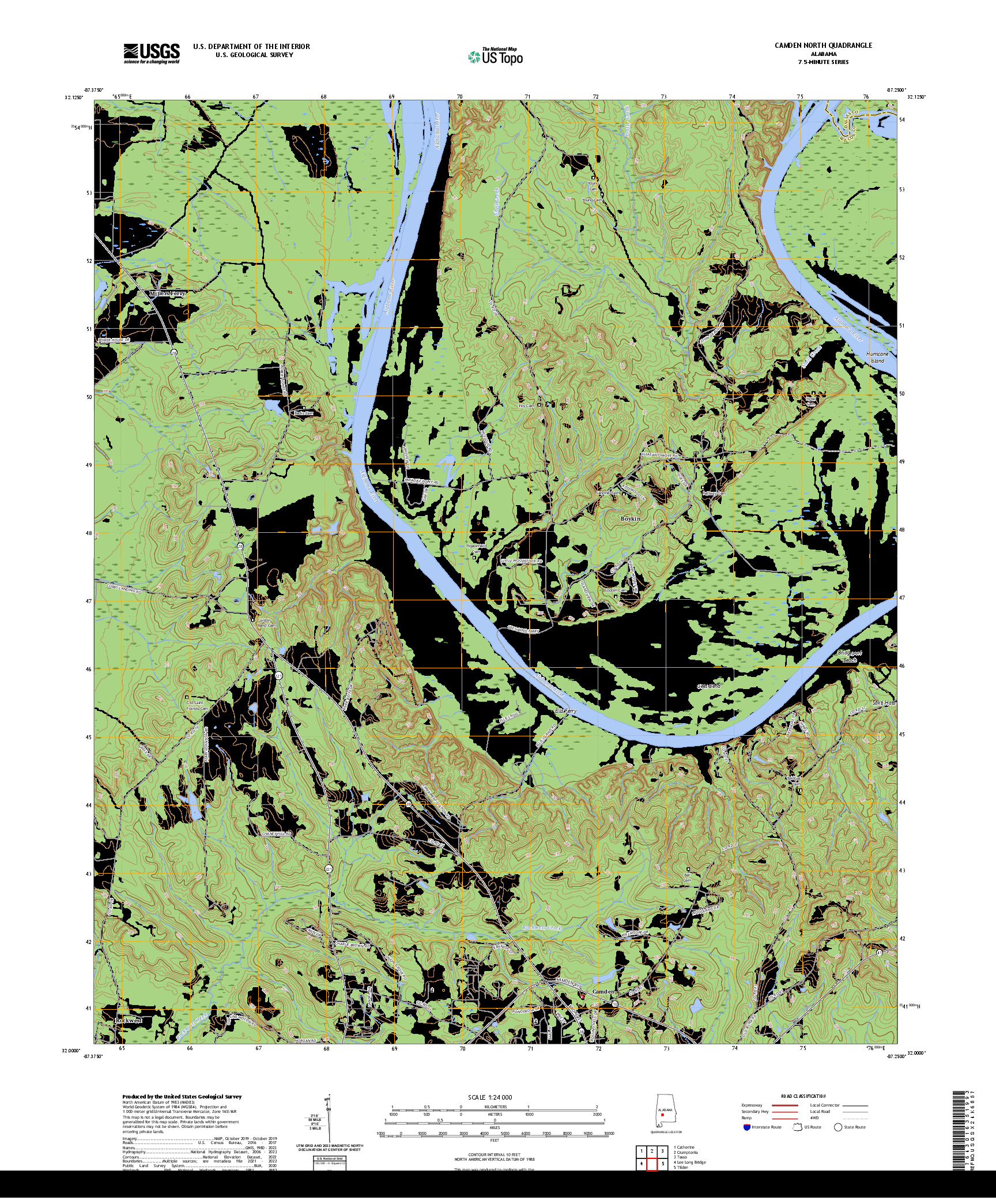 US TOPO 7.5-MINUTE MAP FOR CAMDEN NORTH, AL