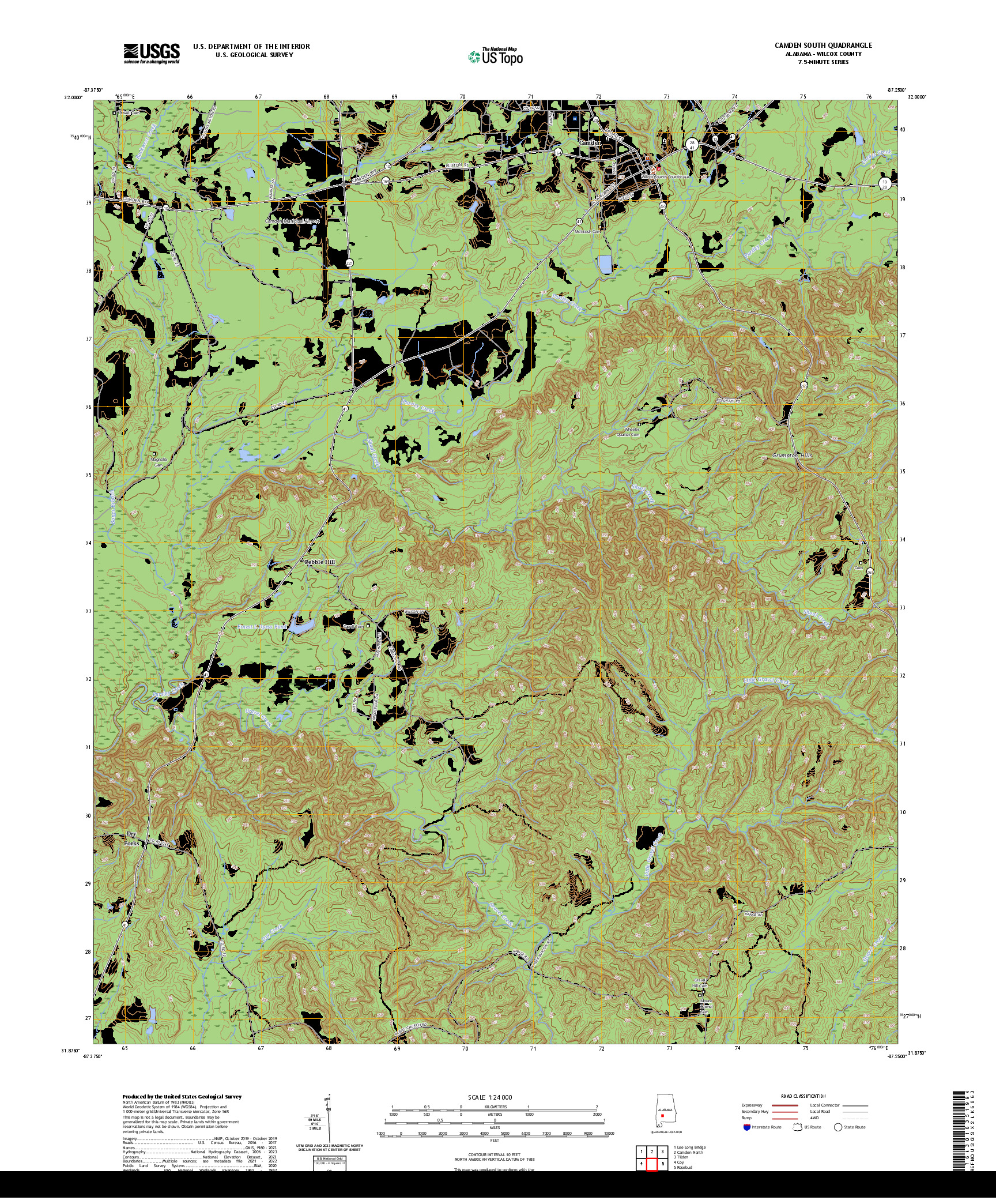 US TOPO 7.5-MINUTE MAP FOR CAMDEN SOUTH, AL