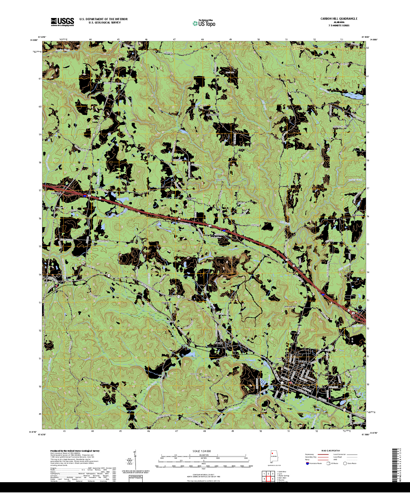 US TOPO 7.5-MINUTE MAP FOR CARBON HILL, AL