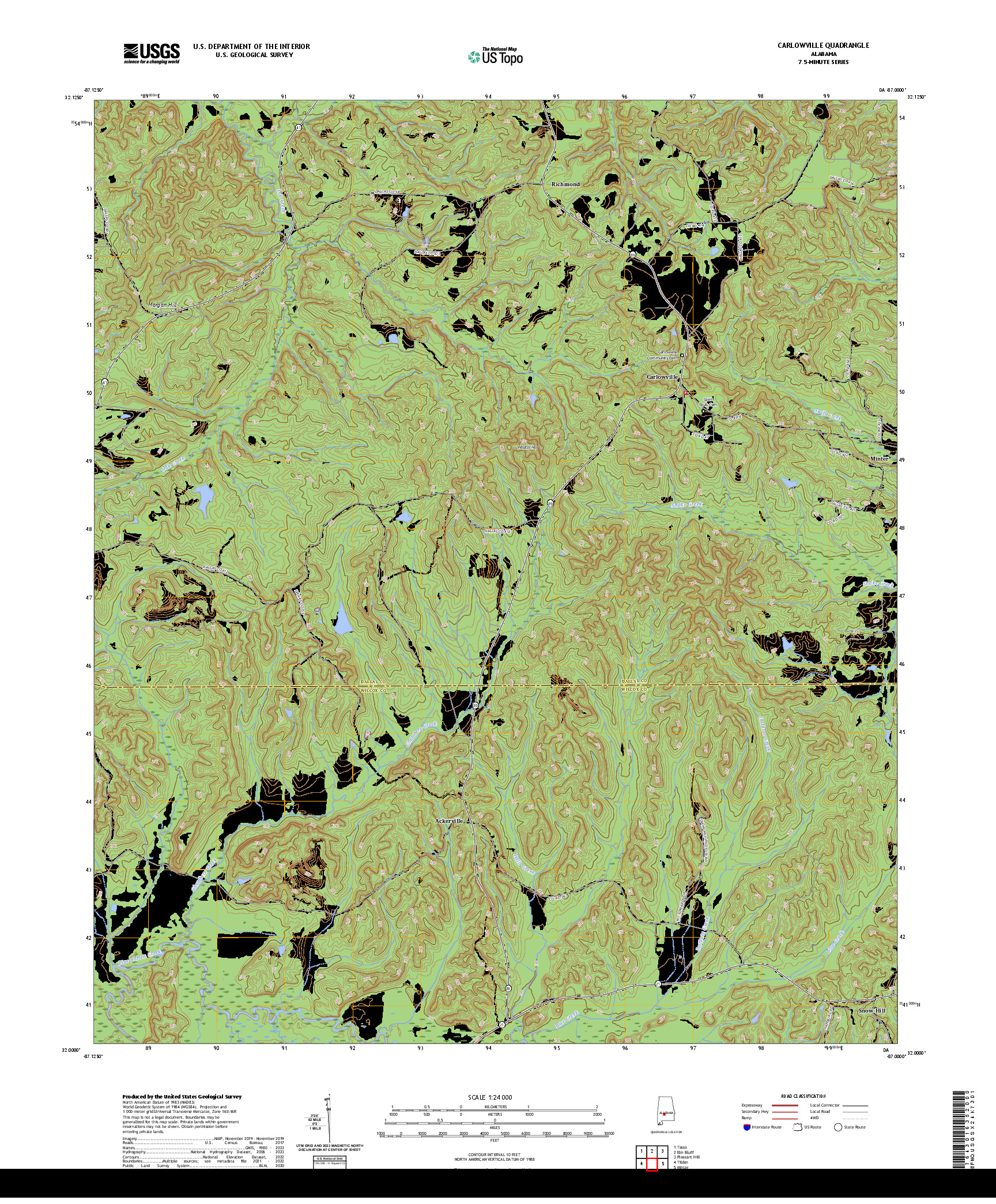 US TOPO 7.5-MINUTE MAP FOR CARLOWVILLE, AL