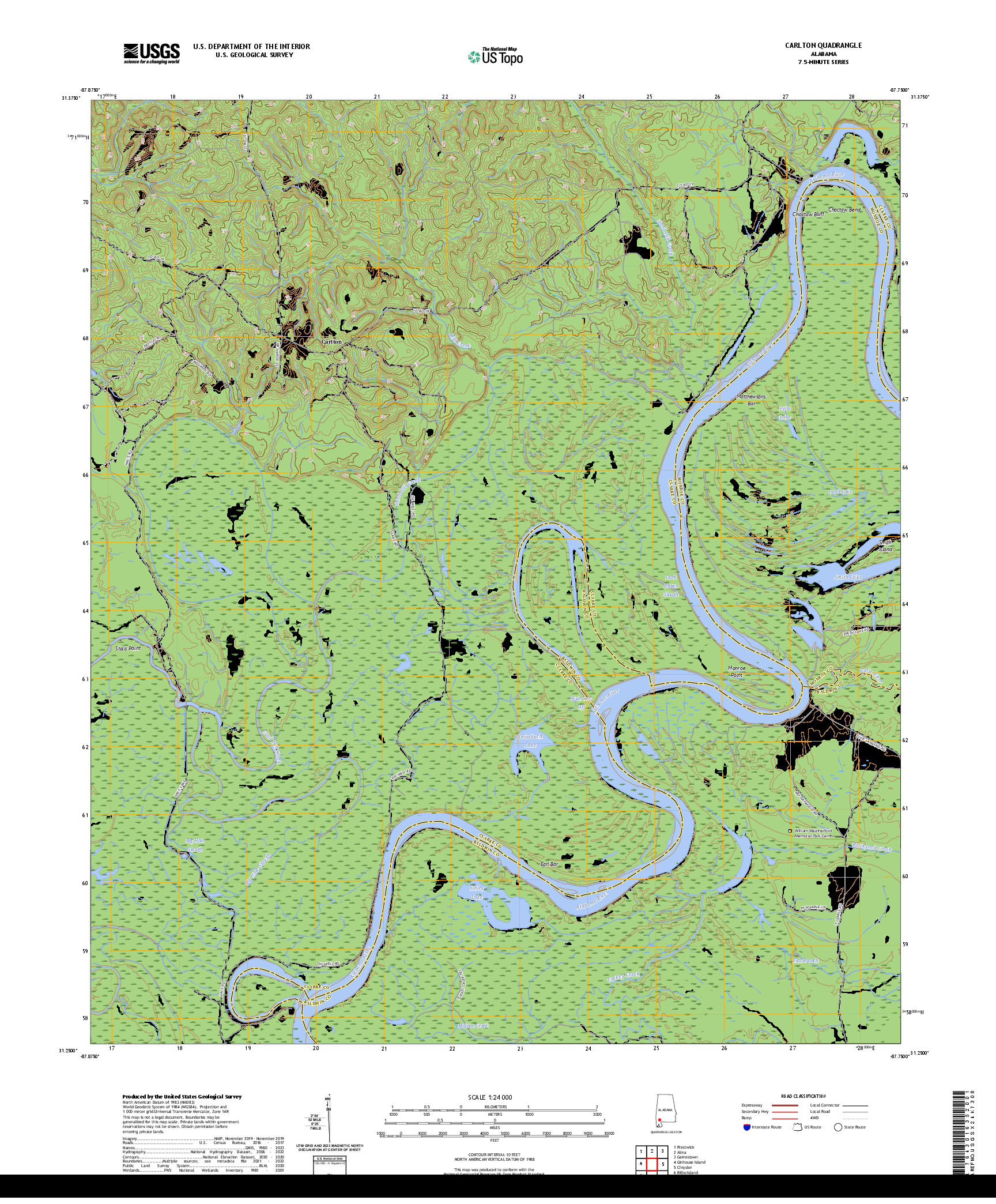 US TOPO 7.5-MINUTE MAP FOR CARLTON, AL