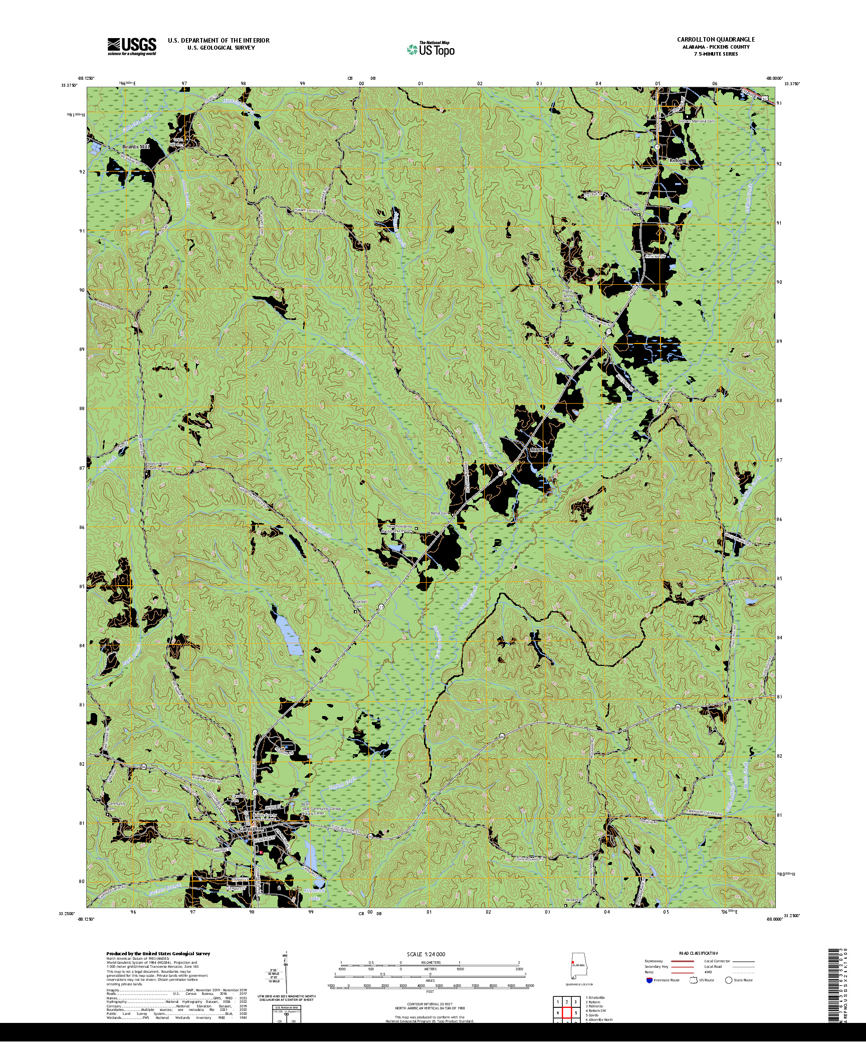US TOPO 7.5-MINUTE MAP FOR CARROLLTON, AL