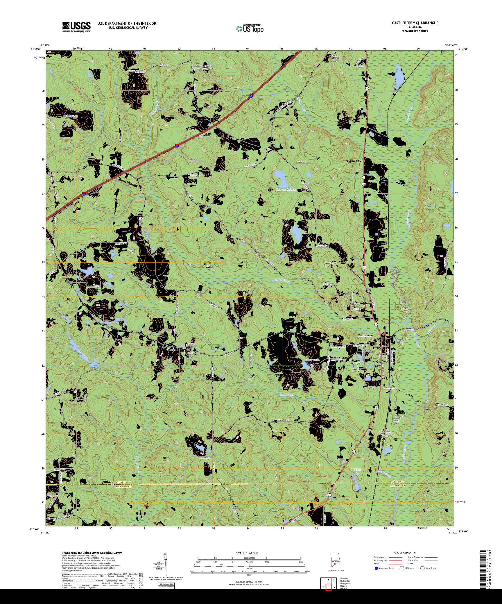 US TOPO 7.5-MINUTE MAP FOR CASTLEBERRY, AL
