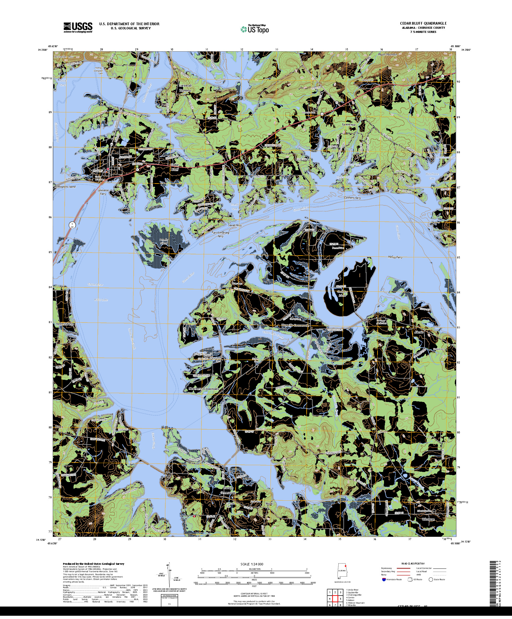 US TOPO 7.5-MINUTE MAP FOR CEDAR BLUFF, AL