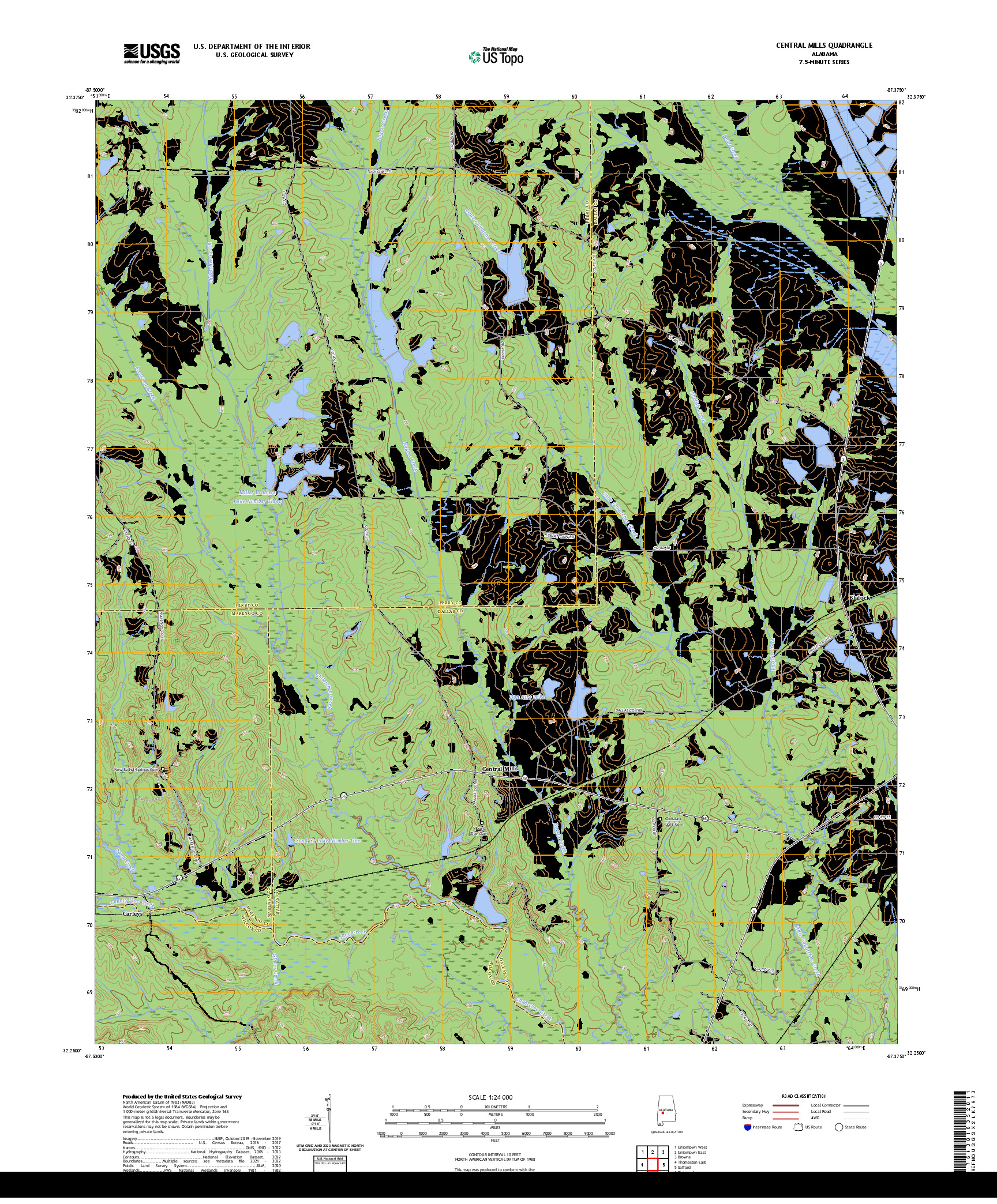 US TOPO 7.5-MINUTE MAP FOR CENTRAL MILLS, AL