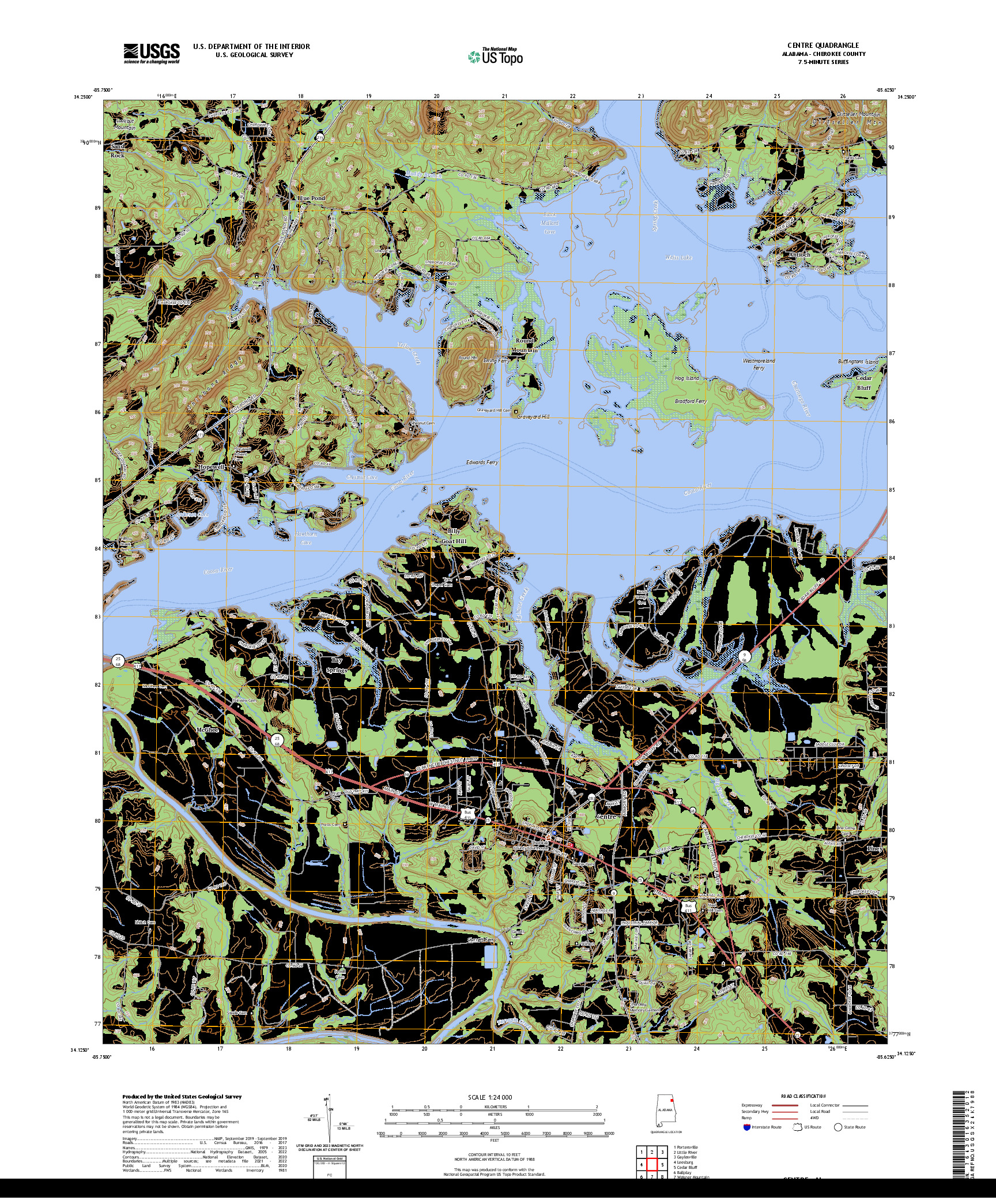 US TOPO 7.5-MINUTE MAP FOR CENTRE, AL