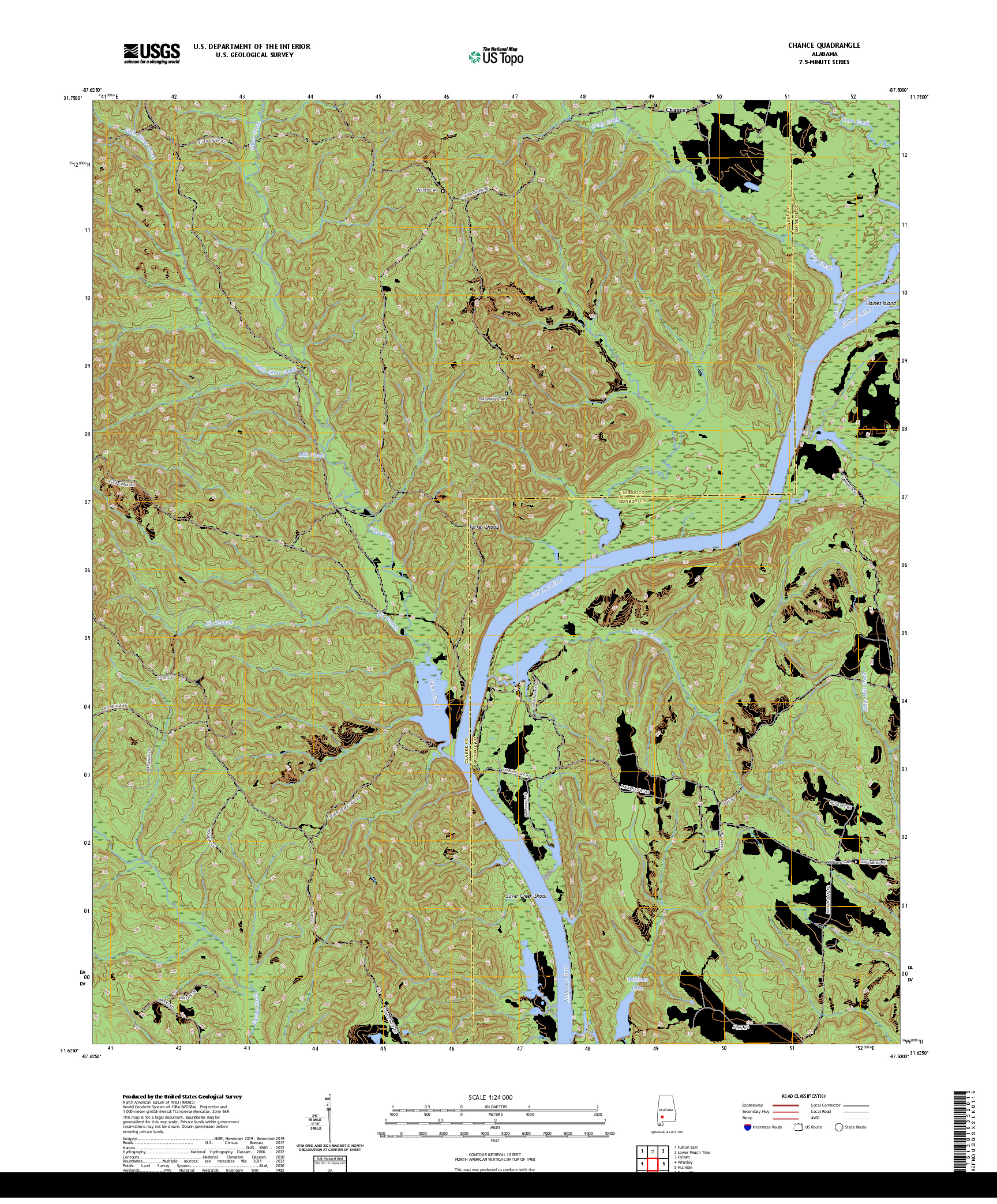 US TOPO 7.5-MINUTE MAP FOR CHANCE, AL