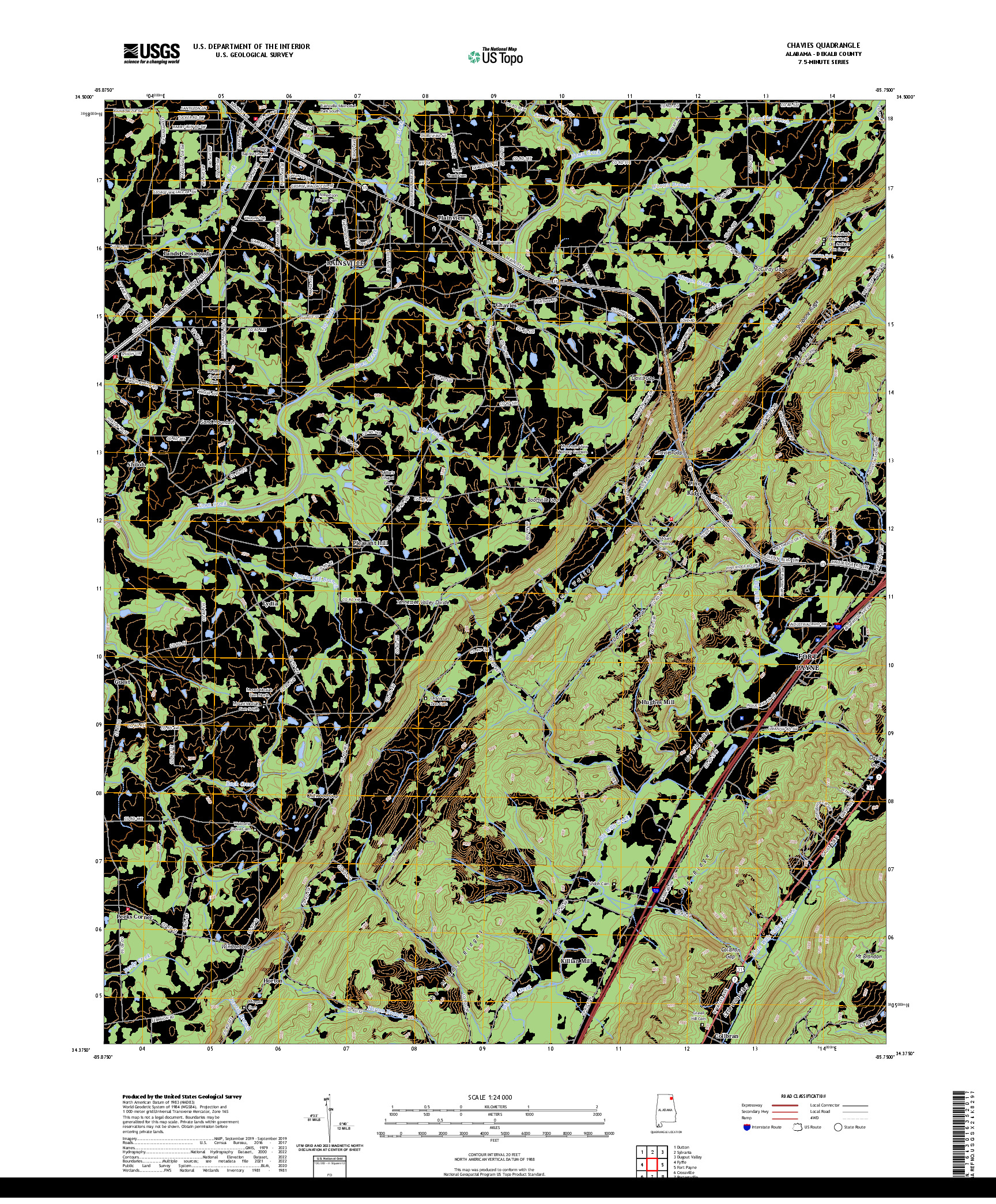 US TOPO 7.5-MINUTE MAP FOR CHAVIES, AL