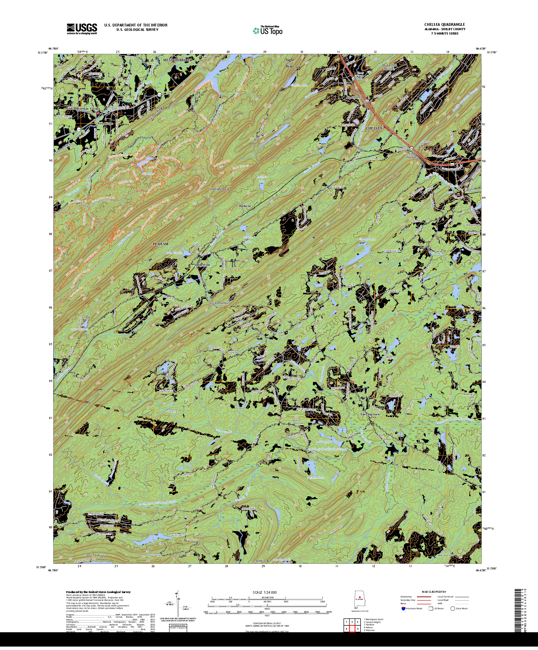 US TOPO 7.5-MINUTE MAP FOR CHELSEA, AL