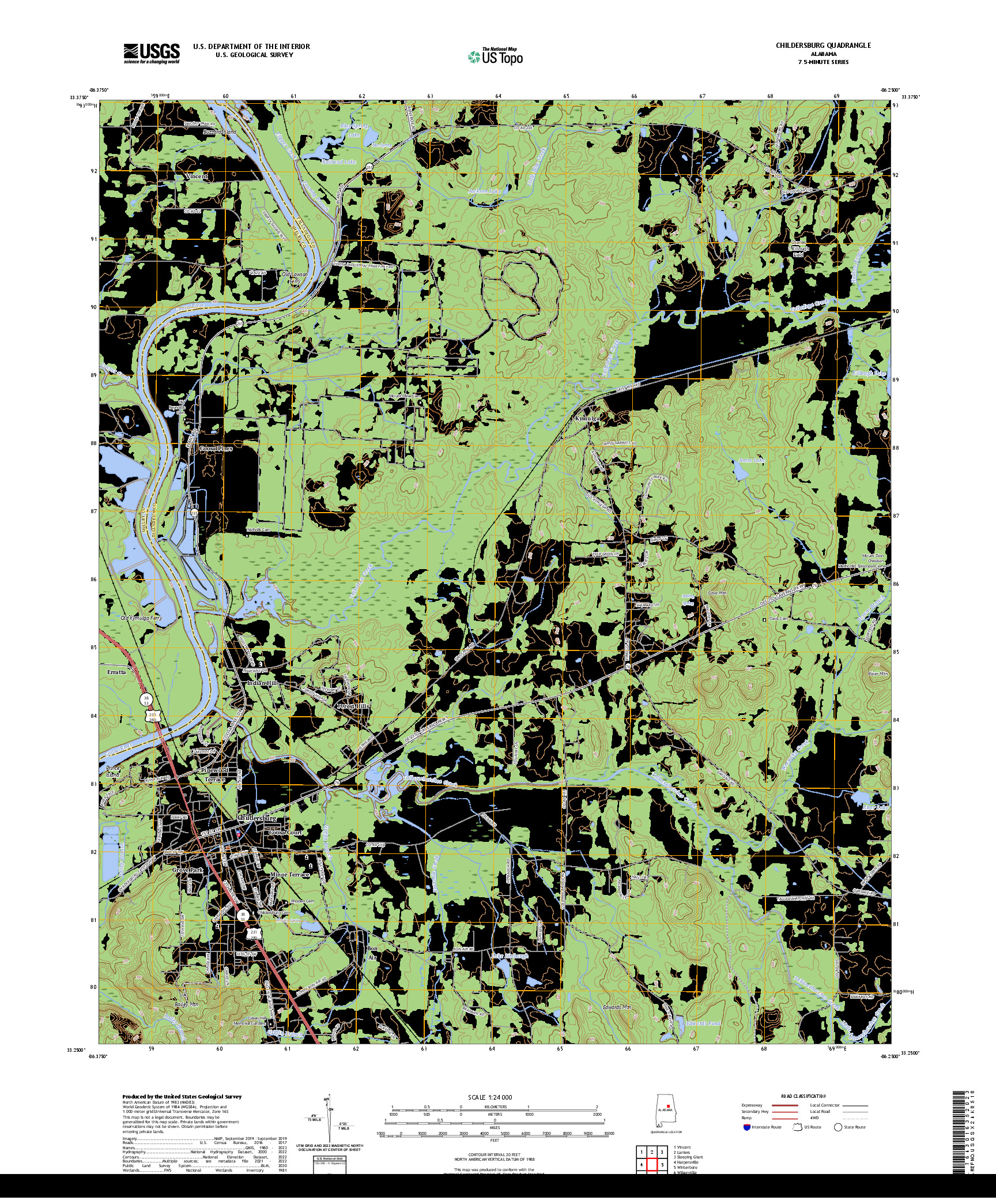 US TOPO 7.5-MINUTE MAP FOR CHILDERSBURG, AL