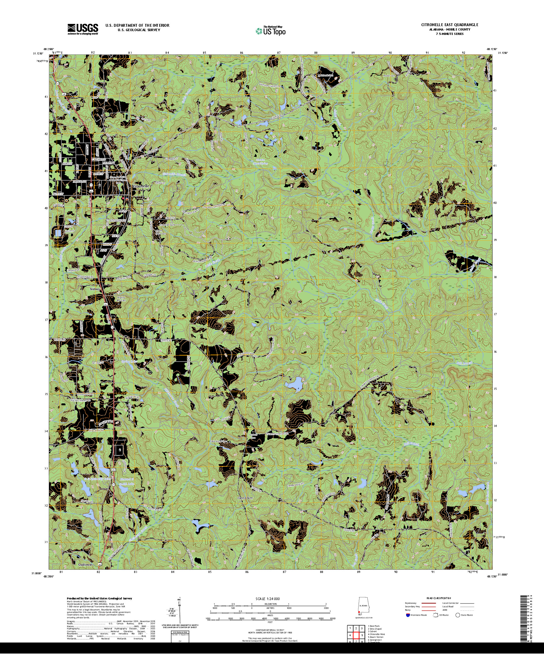 US TOPO 7.5-MINUTE MAP FOR CITRONELLE EAST, AL