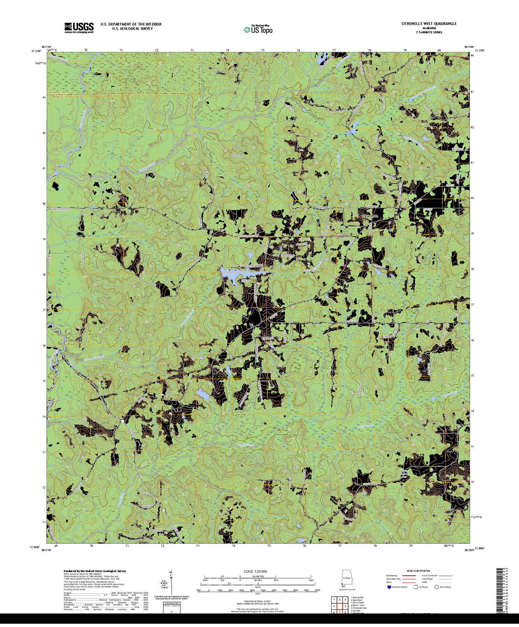 US TOPO 7.5-MINUTE MAP FOR CITRONELLE WEST, AL