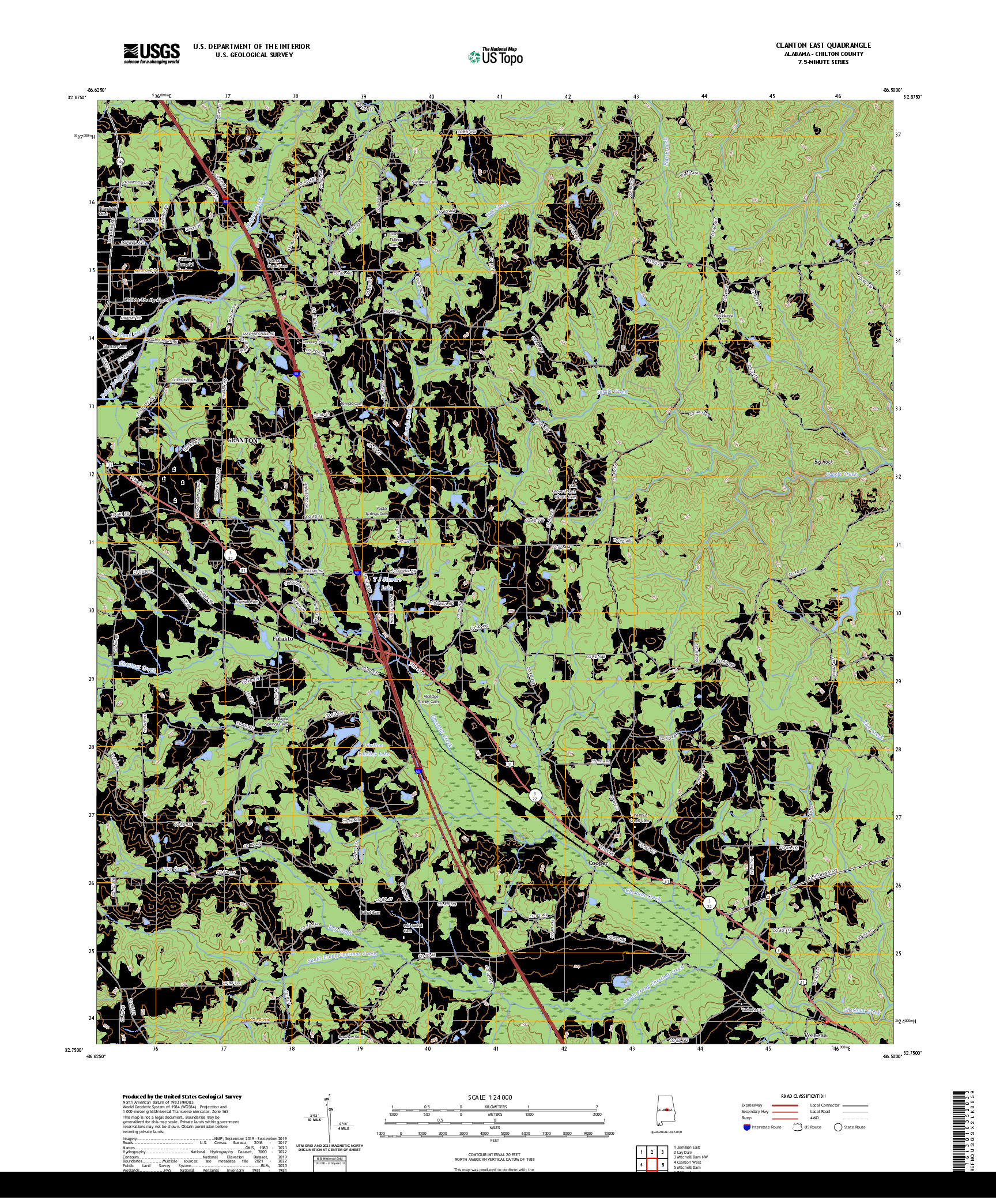 US TOPO 7.5-MINUTE MAP FOR CLANTON EAST, AL