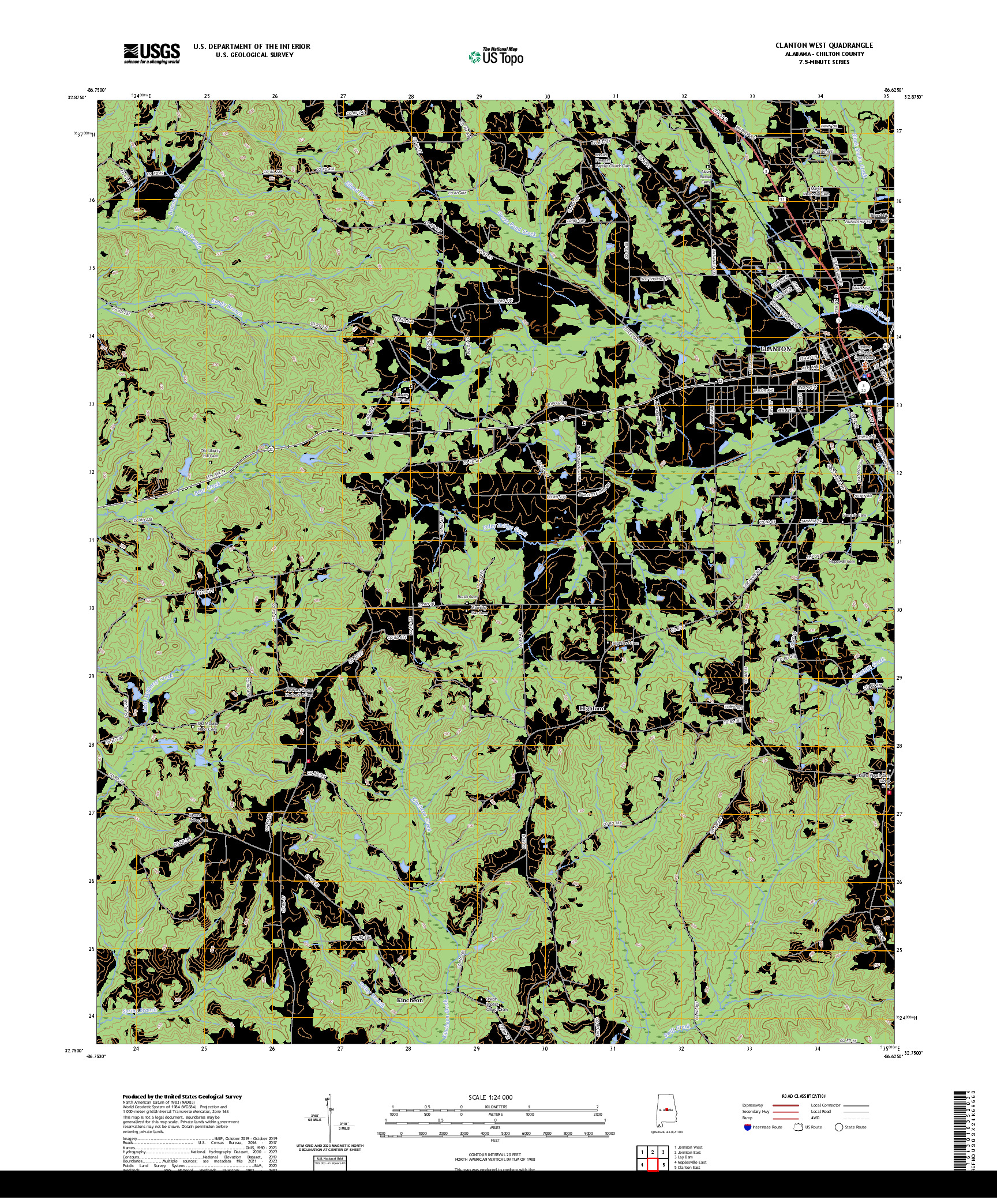 US TOPO 7.5-MINUTE MAP FOR CLANTON WEST, AL