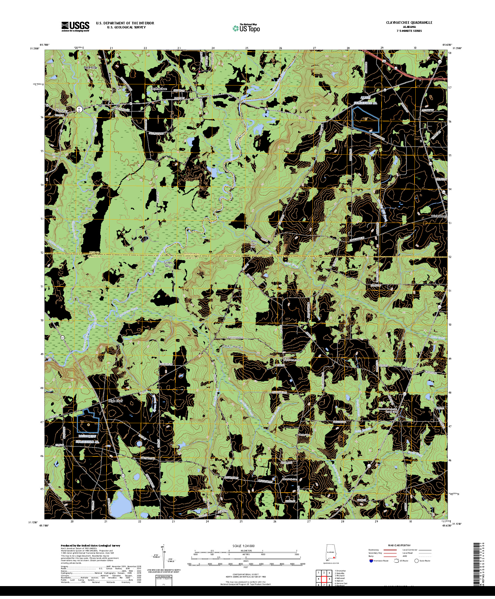 US TOPO 7.5-MINUTE MAP FOR CLAYHATCHEE, AL