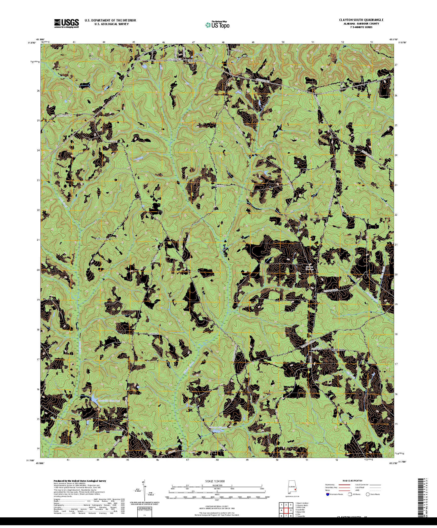US TOPO 7.5-MINUTE MAP FOR CLAYTON SOUTH, AL
