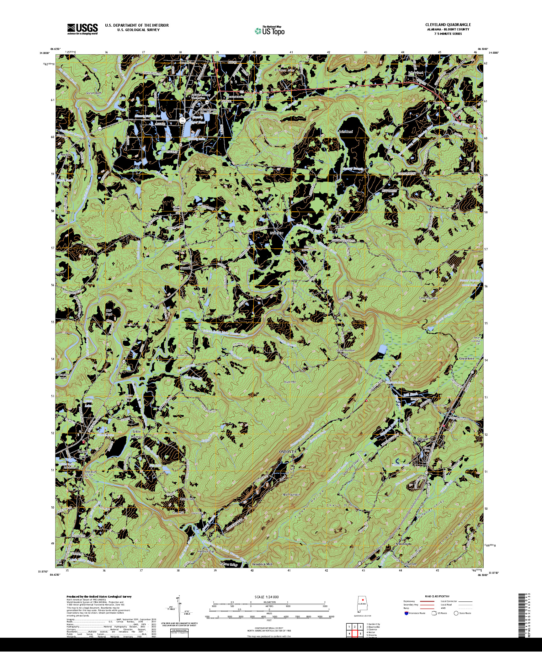 US TOPO 7.5-MINUTE MAP FOR CLEVELAND, AL