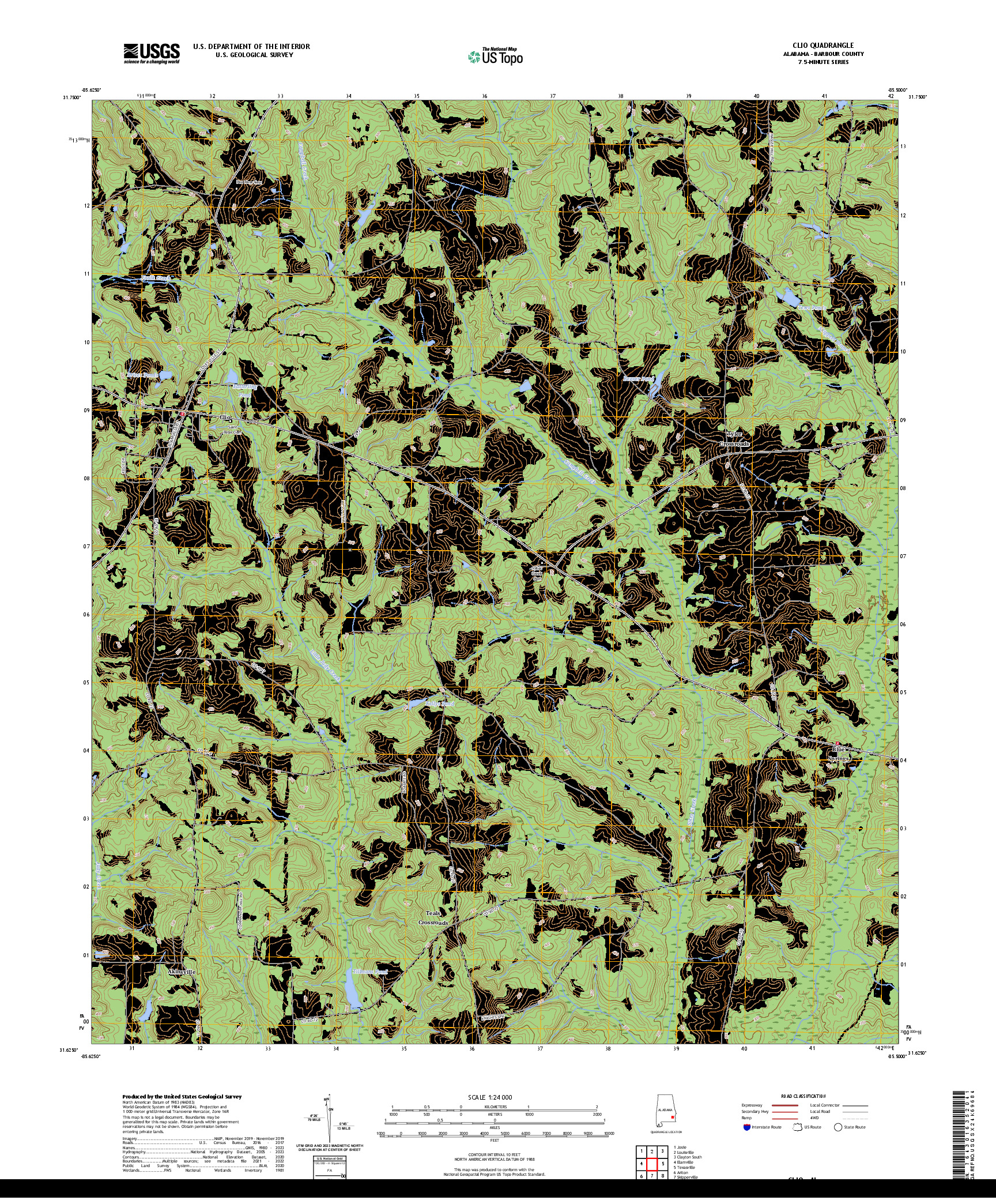 US TOPO 7.5-MINUTE MAP FOR CLIO, AL