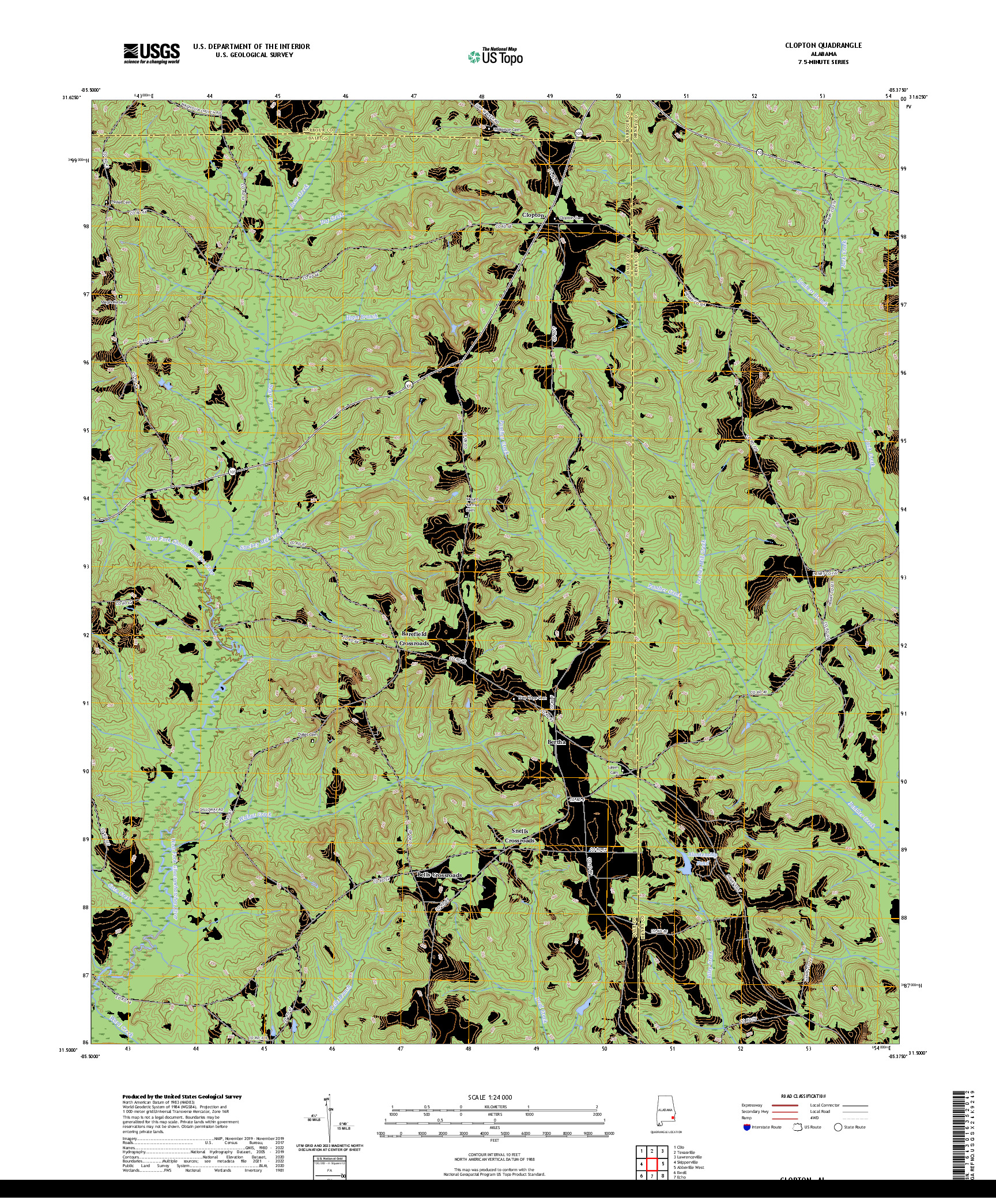 US TOPO 7.5-MINUTE MAP FOR CLOPTON, AL