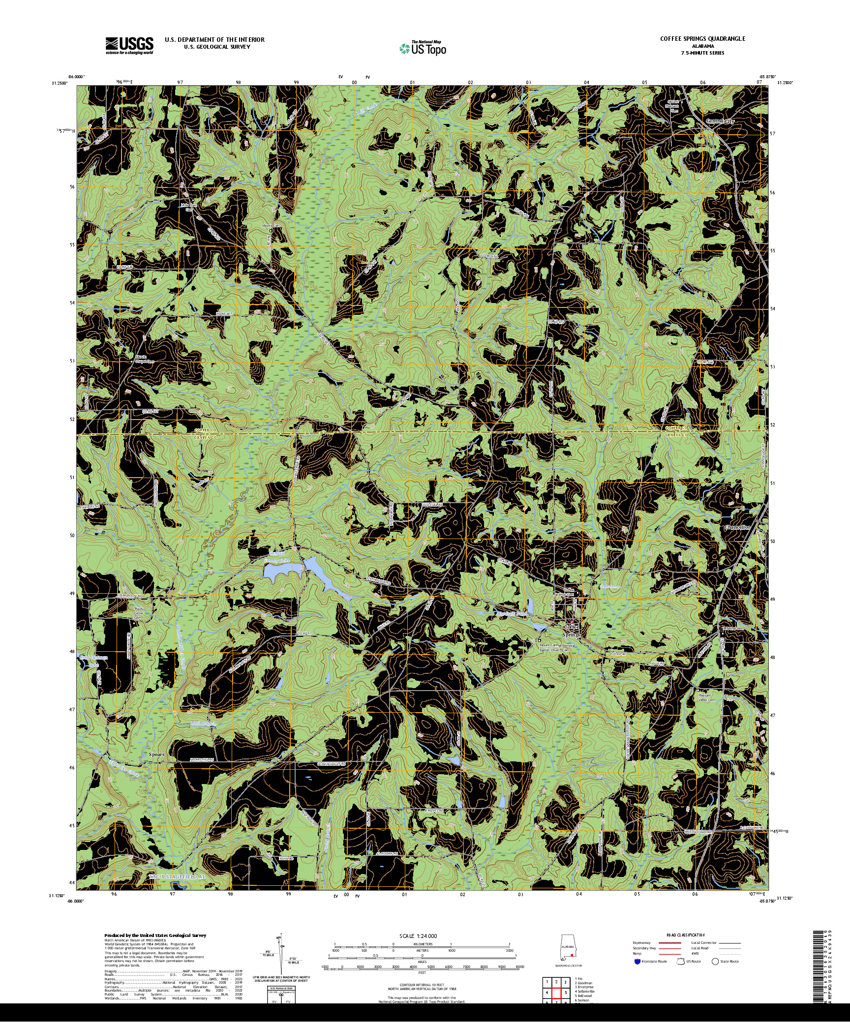 US TOPO 7.5-MINUTE MAP FOR COFFEE SPRINGS, AL
