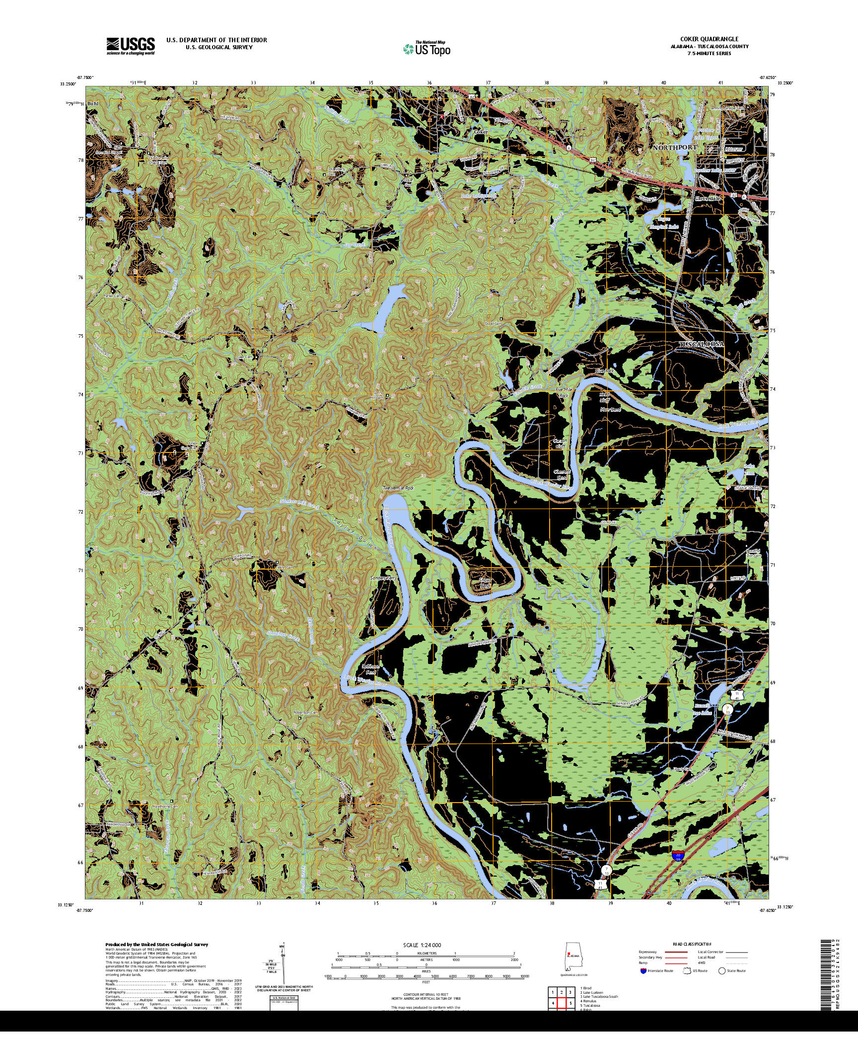 US TOPO 7.5-MINUTE MAP FOR COKER, AL