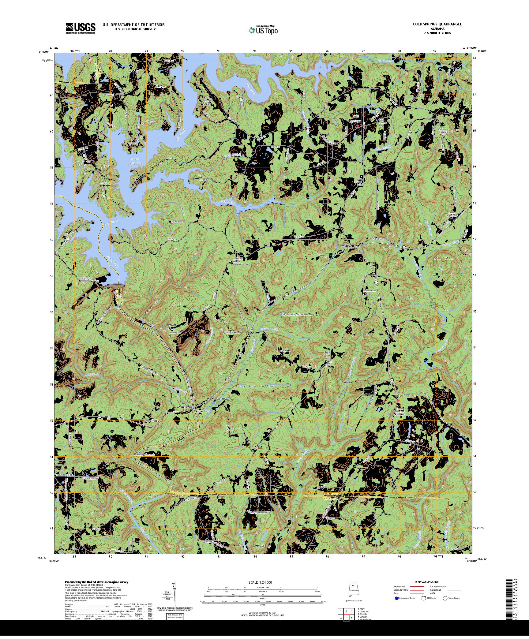 US TOPO 7.5-MINUTE MAP FOR COLD SPRINGS, AL