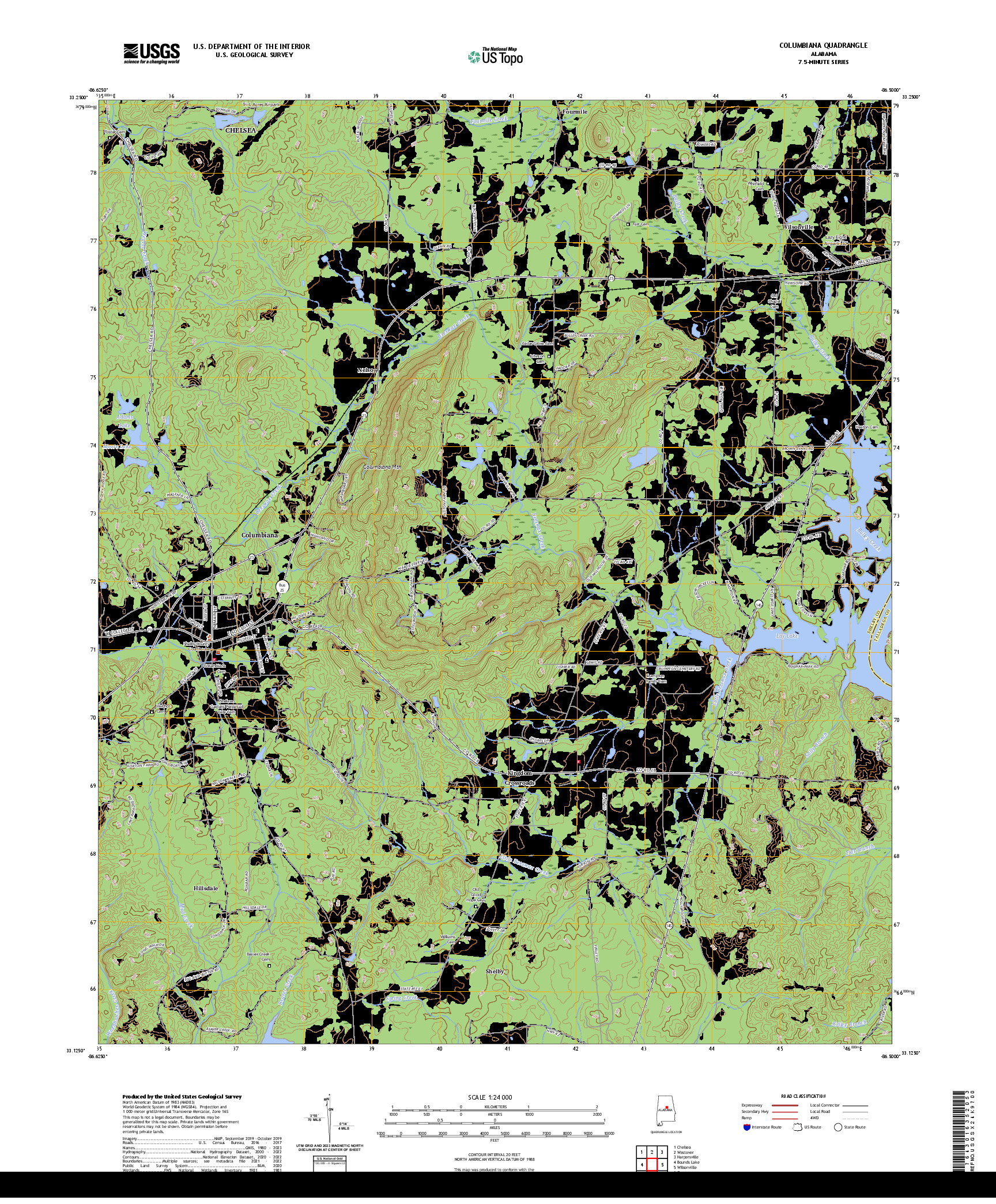 US TOPO 7.5-MINUTE MAP FOR COLUMBIANA, AL