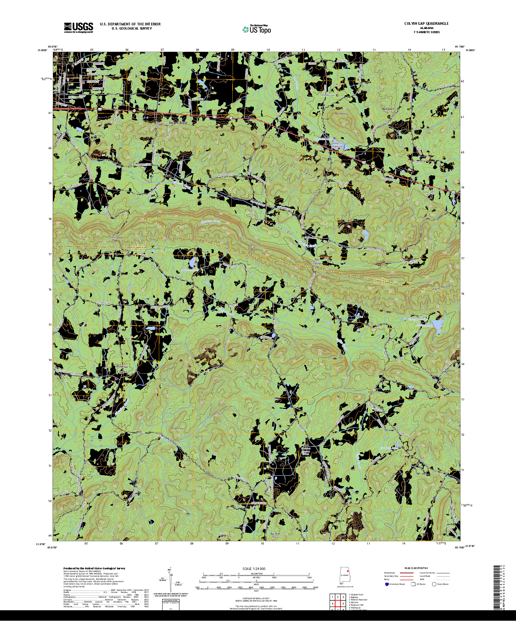 US TOPO 7.5-MINUTE MAP FOR COLVIN GAP, AL