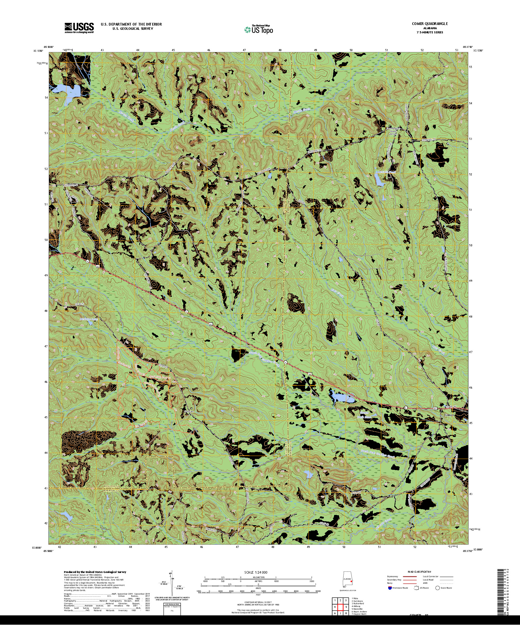 US TOPO 7.5-MINUTE MAP FOR COMER, AL