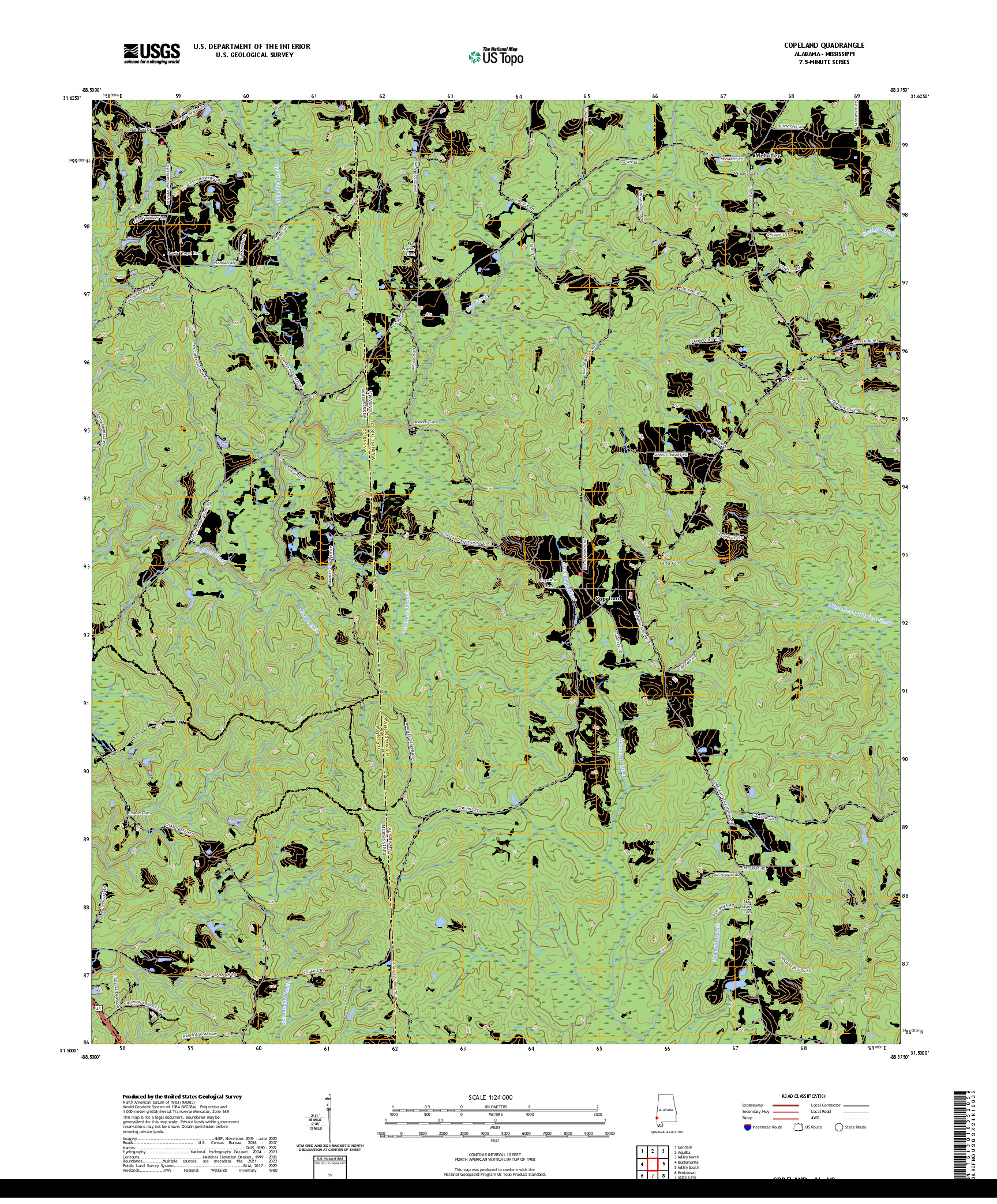 US TOPO 7.5-MINUTE MAP FOR COPELAND, AL,MS