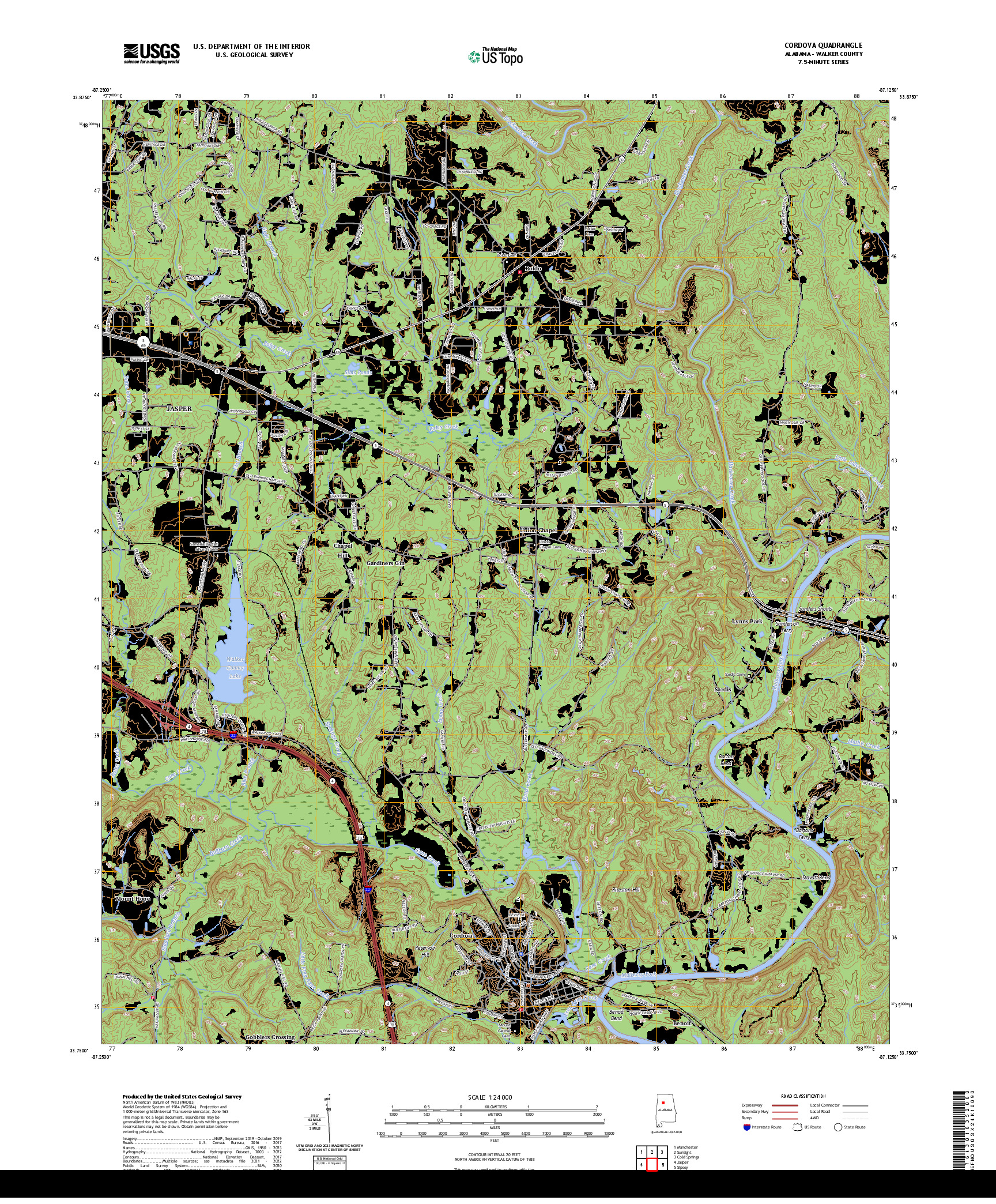 US TOPO 7.5-MINUTE MAP FOR CORDOVA, AL