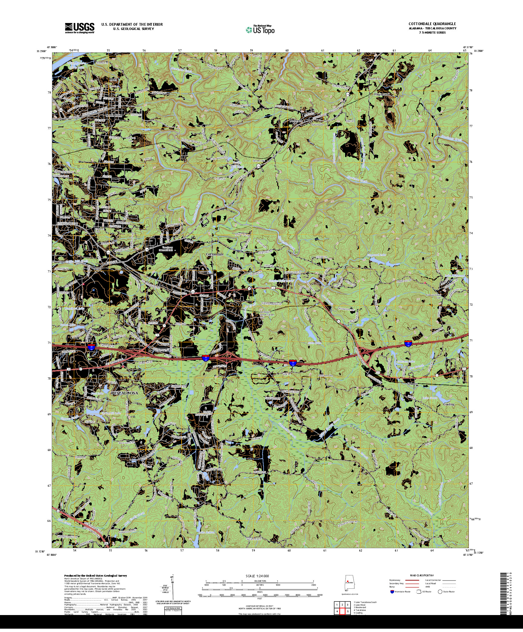 US TOPO 7.5-MINUTE MAP FOR COTTONDALE, AL