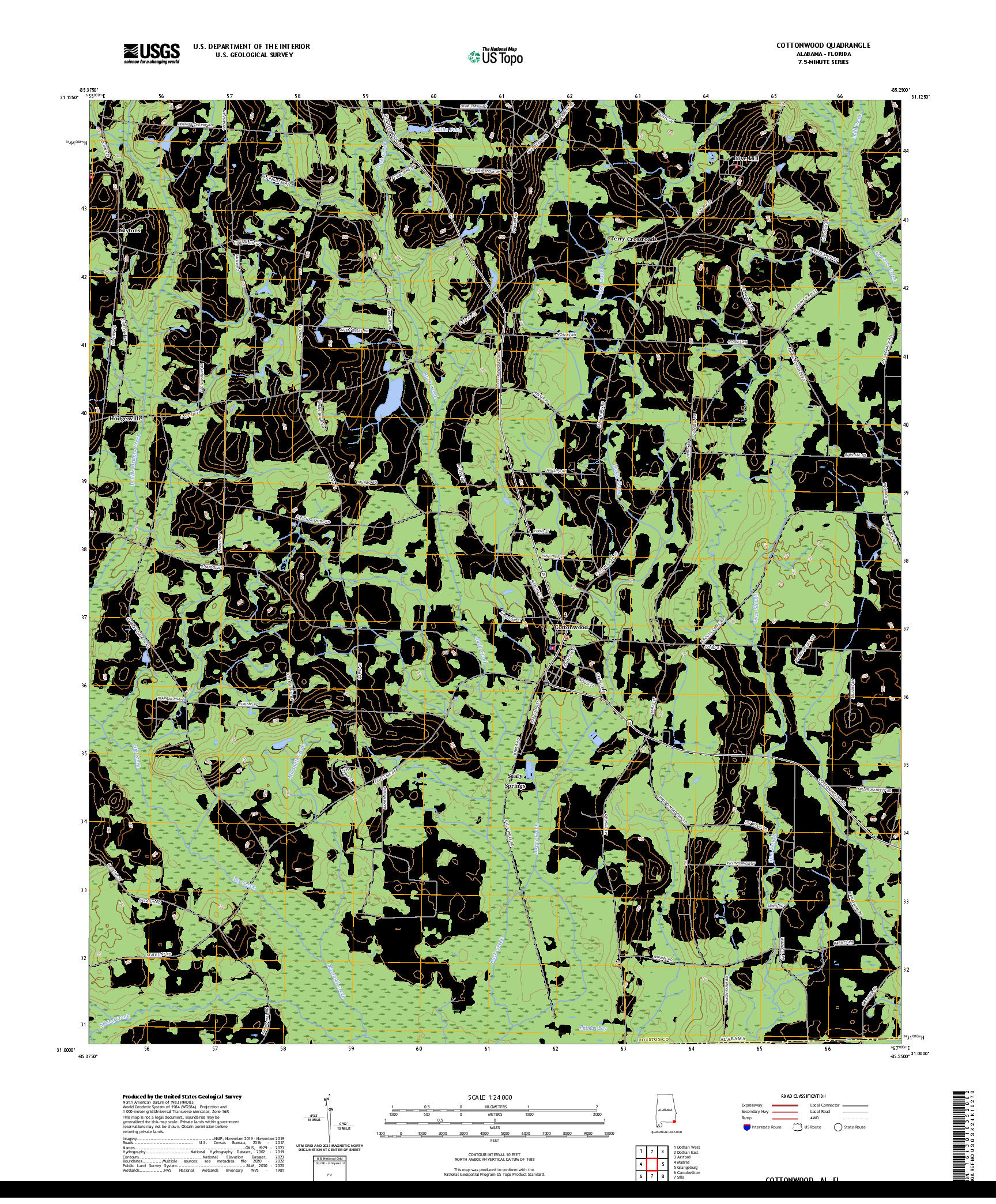 US TOPO 7.5-MINUTE MAP FOR COTTONWOOD, AL,FL