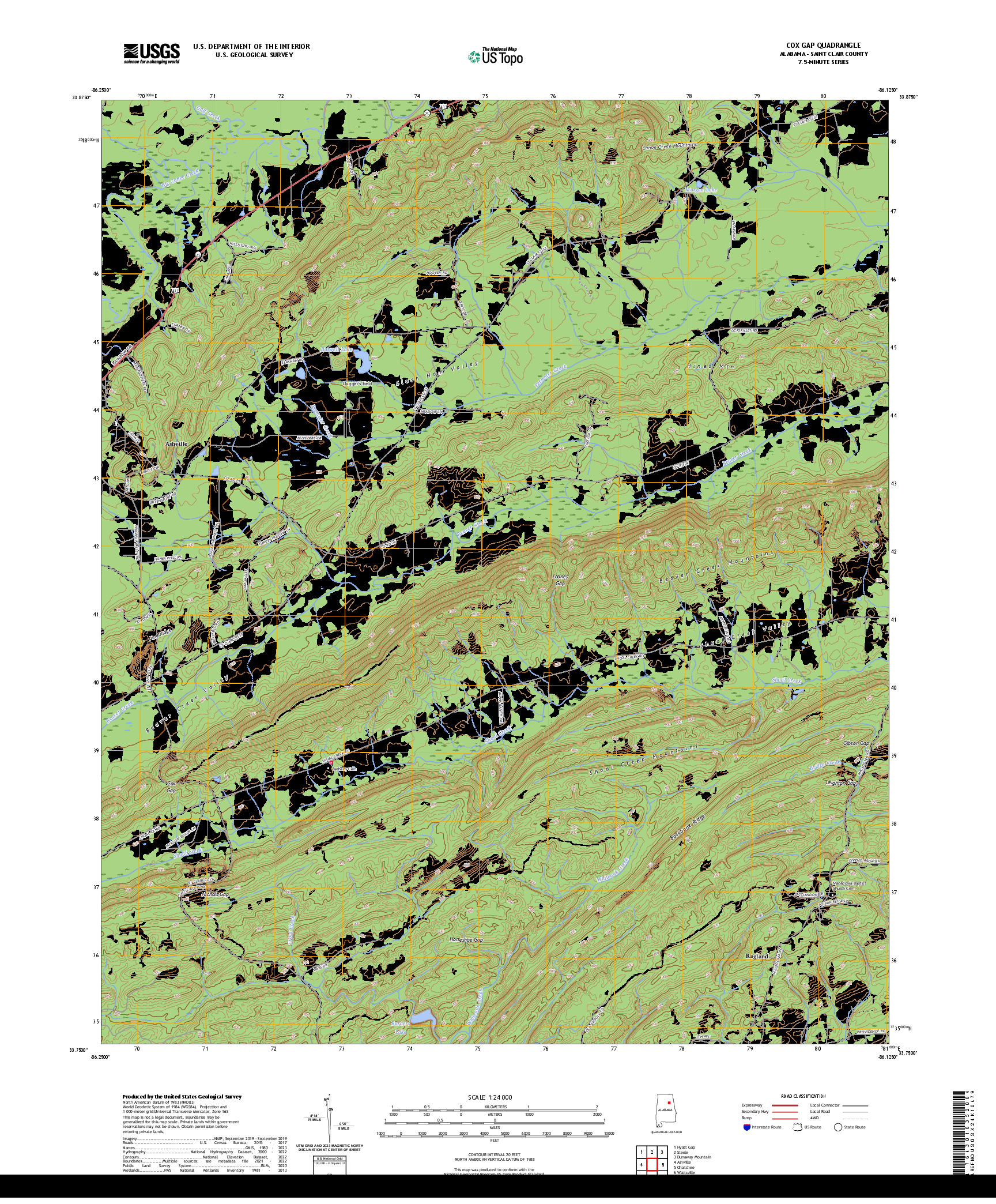 US TOPO 7.5-MINUTE MAP FOR COX GAP, AL