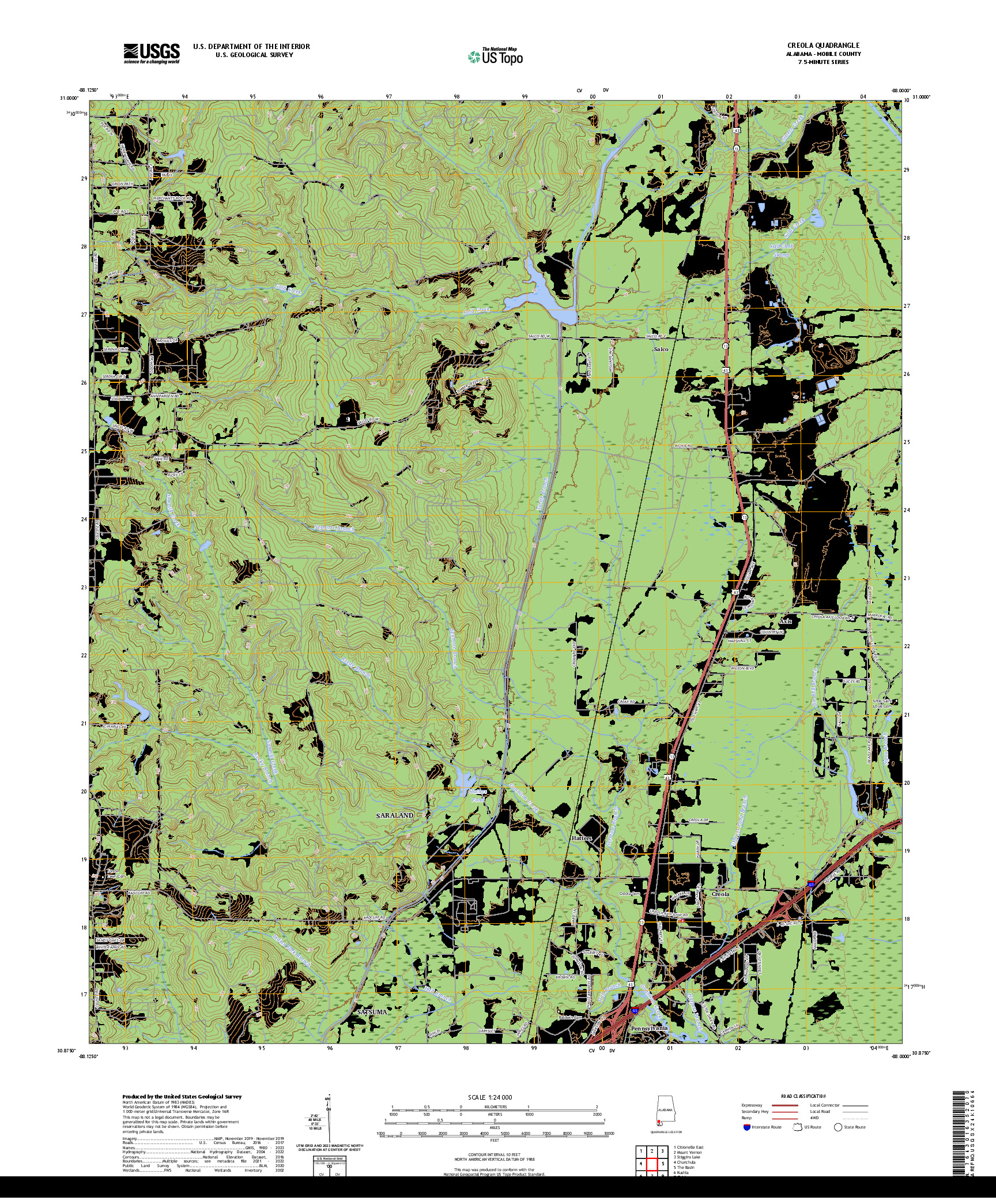 US TOPO 7.5-MINUTE MAP FOR CREOLA, AL